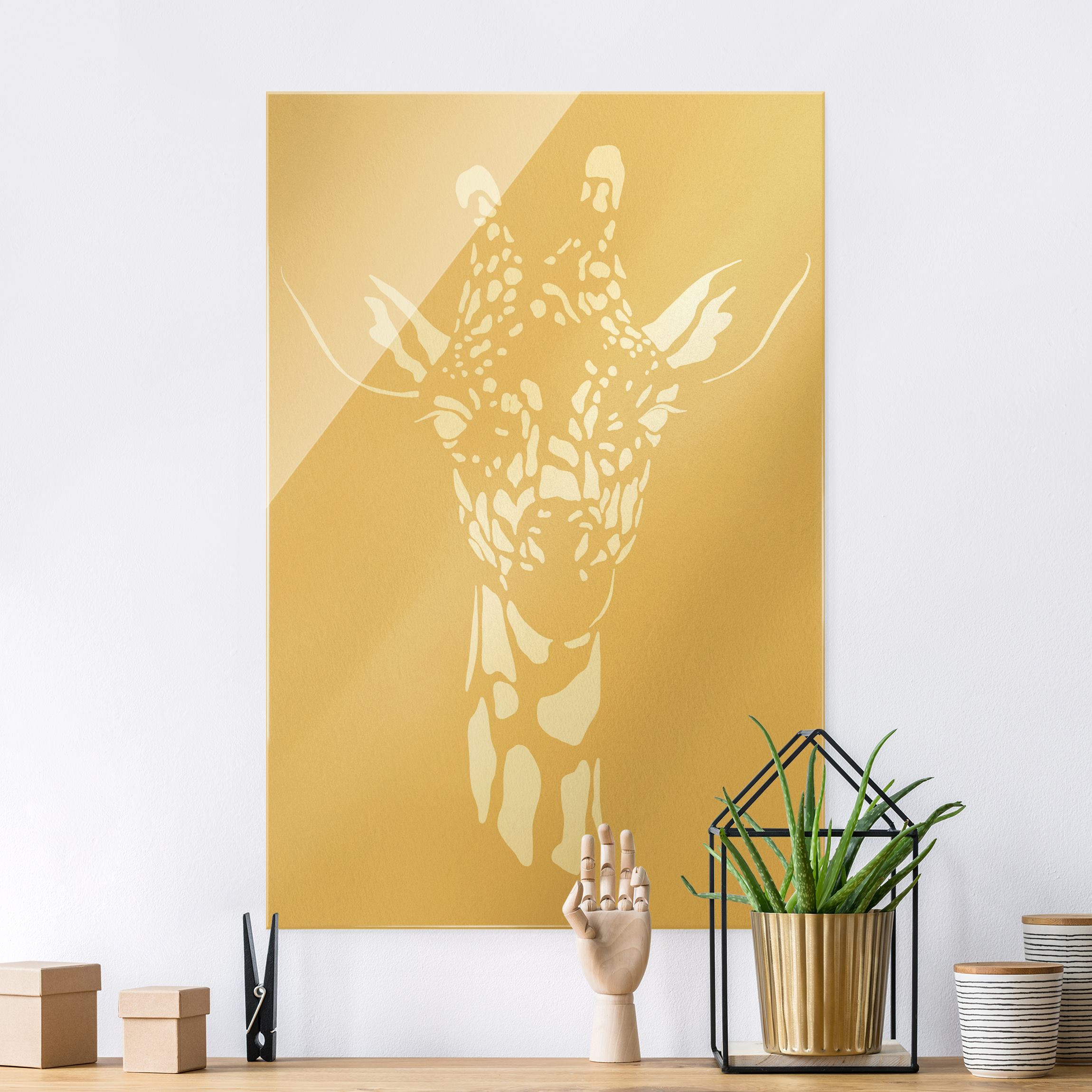 Glasbild Safari Tiere - Portrait Giraffe Beige