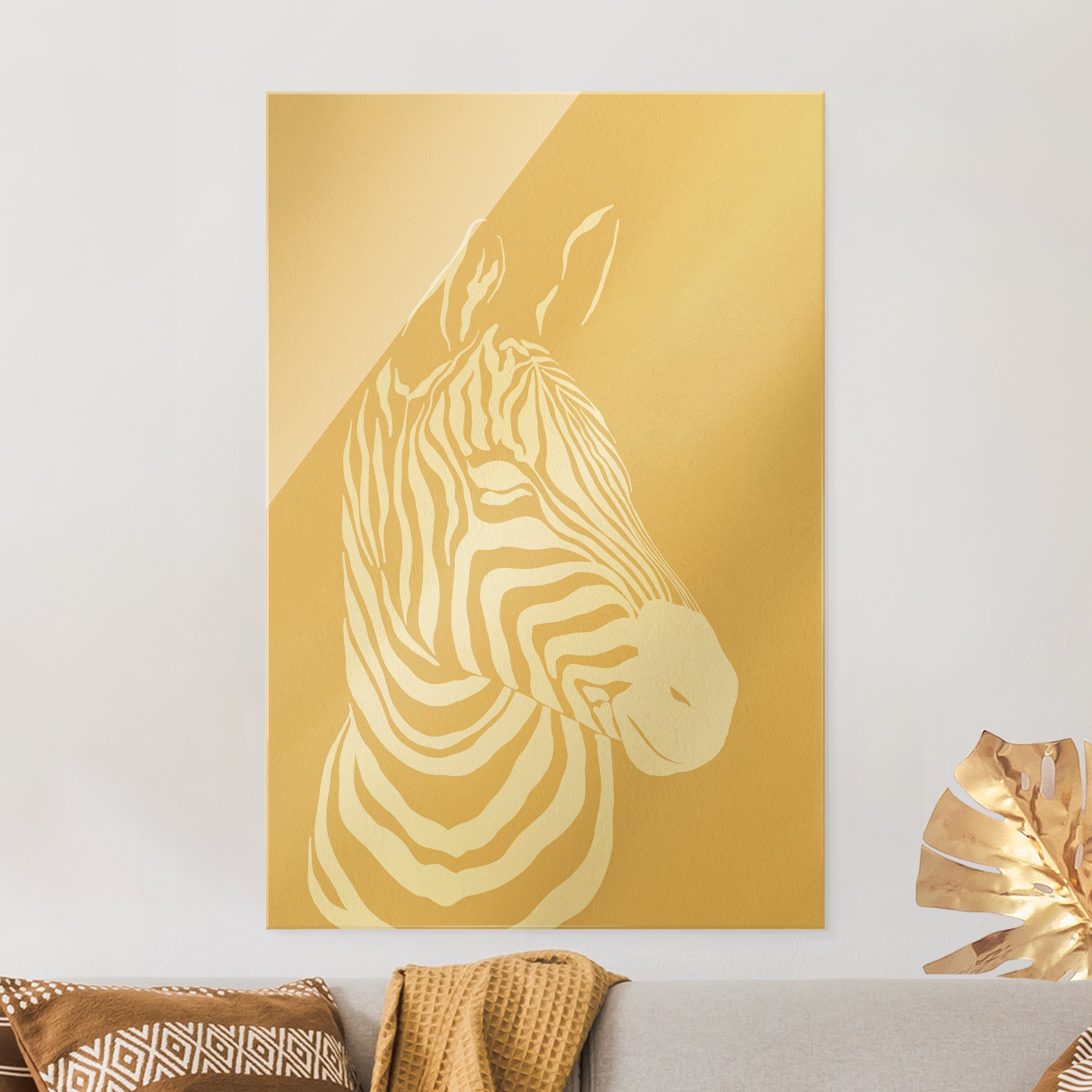 Glasbild Safari Tiere - Portrait Zebra Beige