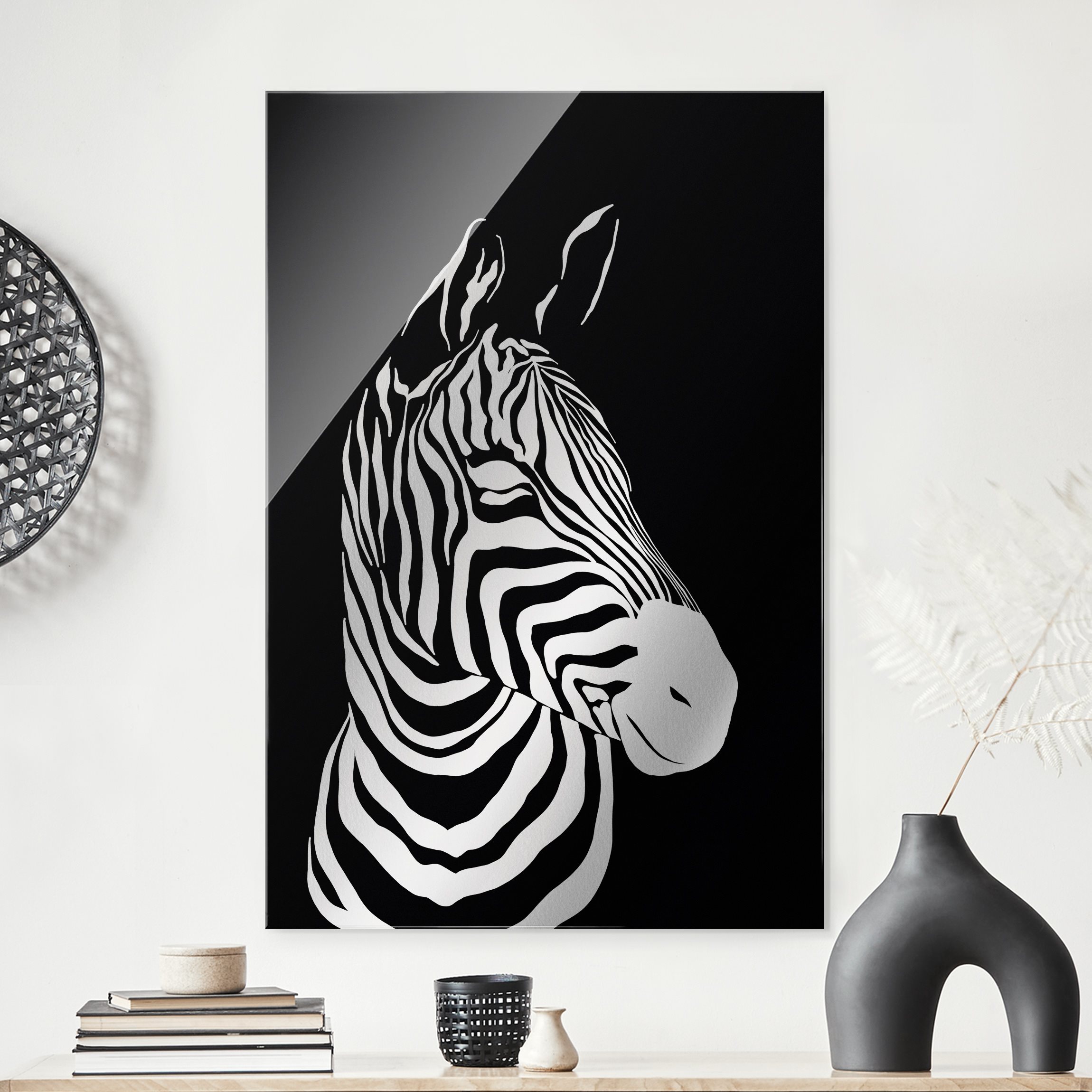 Glasbild Safari Tiere - Portrait Zebra Schwarz