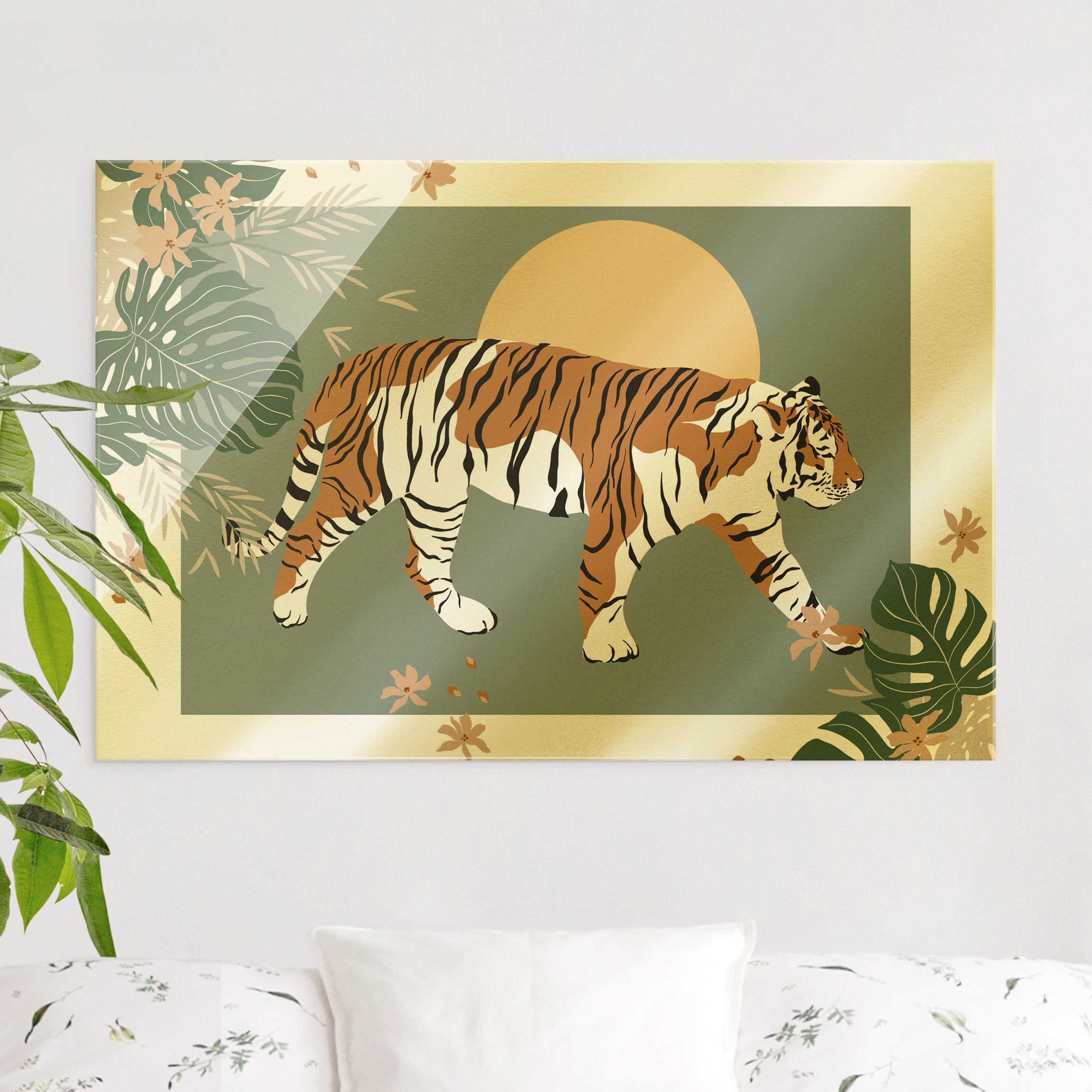 Glasbild Safari Tiere - Tiger im Sonnenuntergang