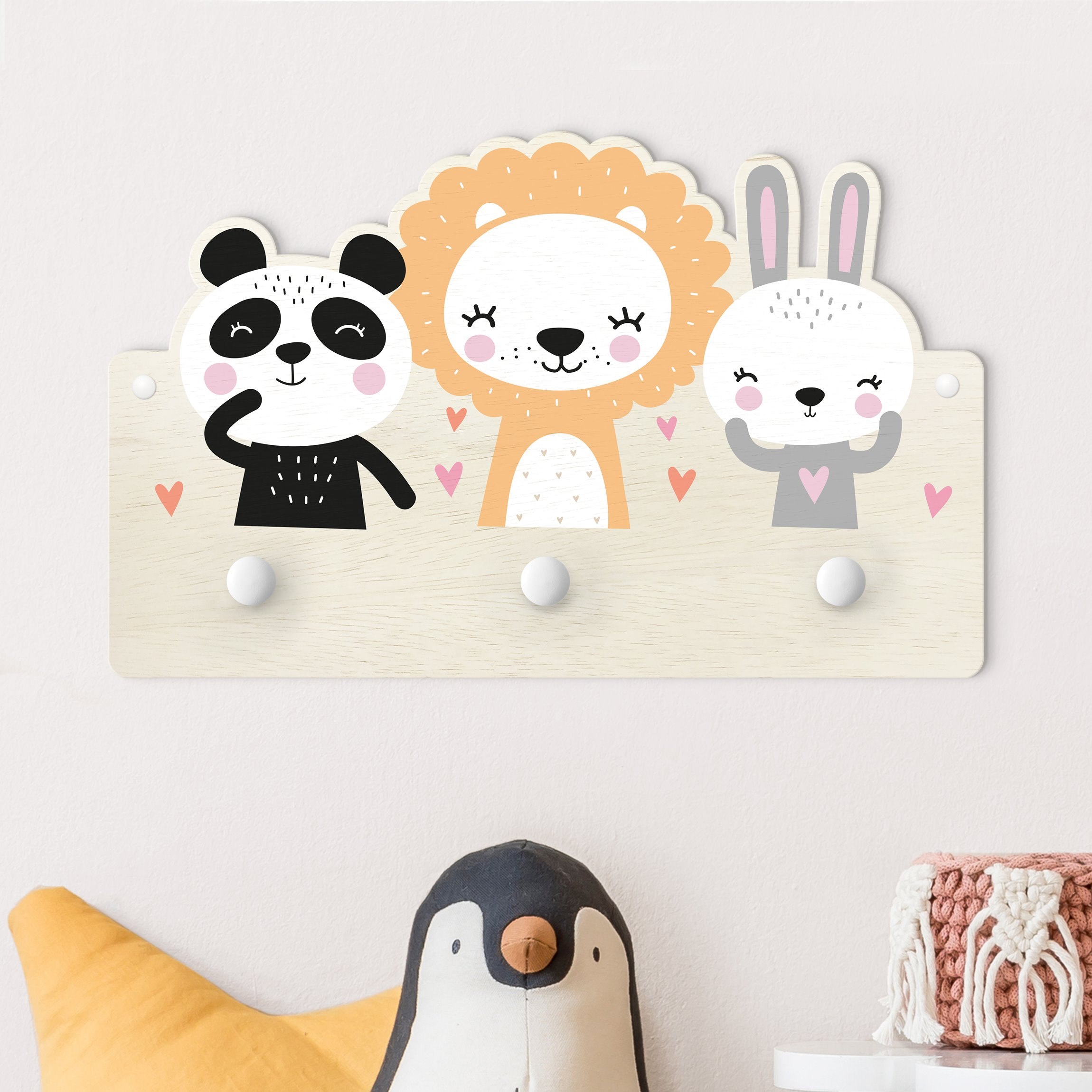 Kindergarderobe Holz Safari Tiere