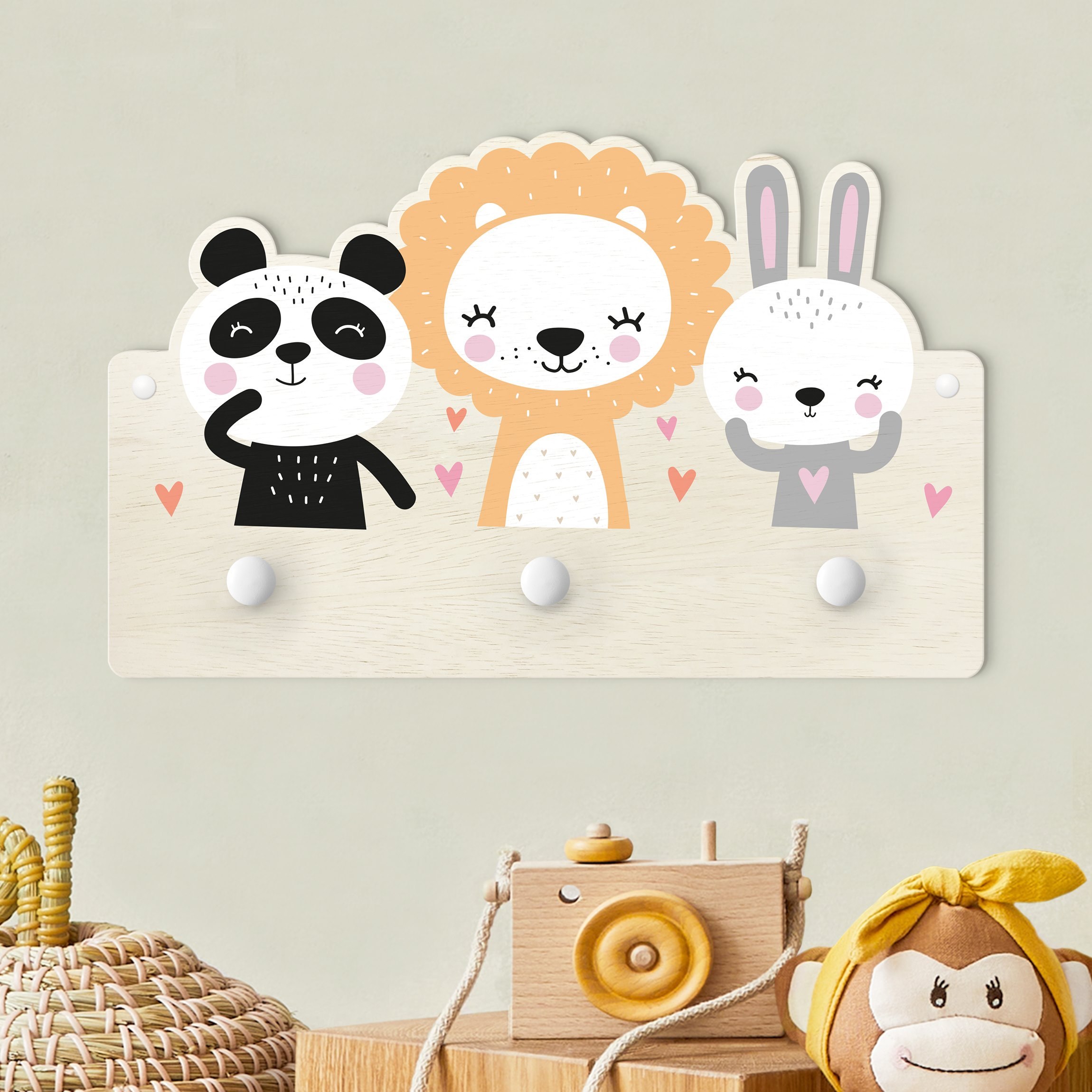 Kindergarderobe Holz Safari Tiere