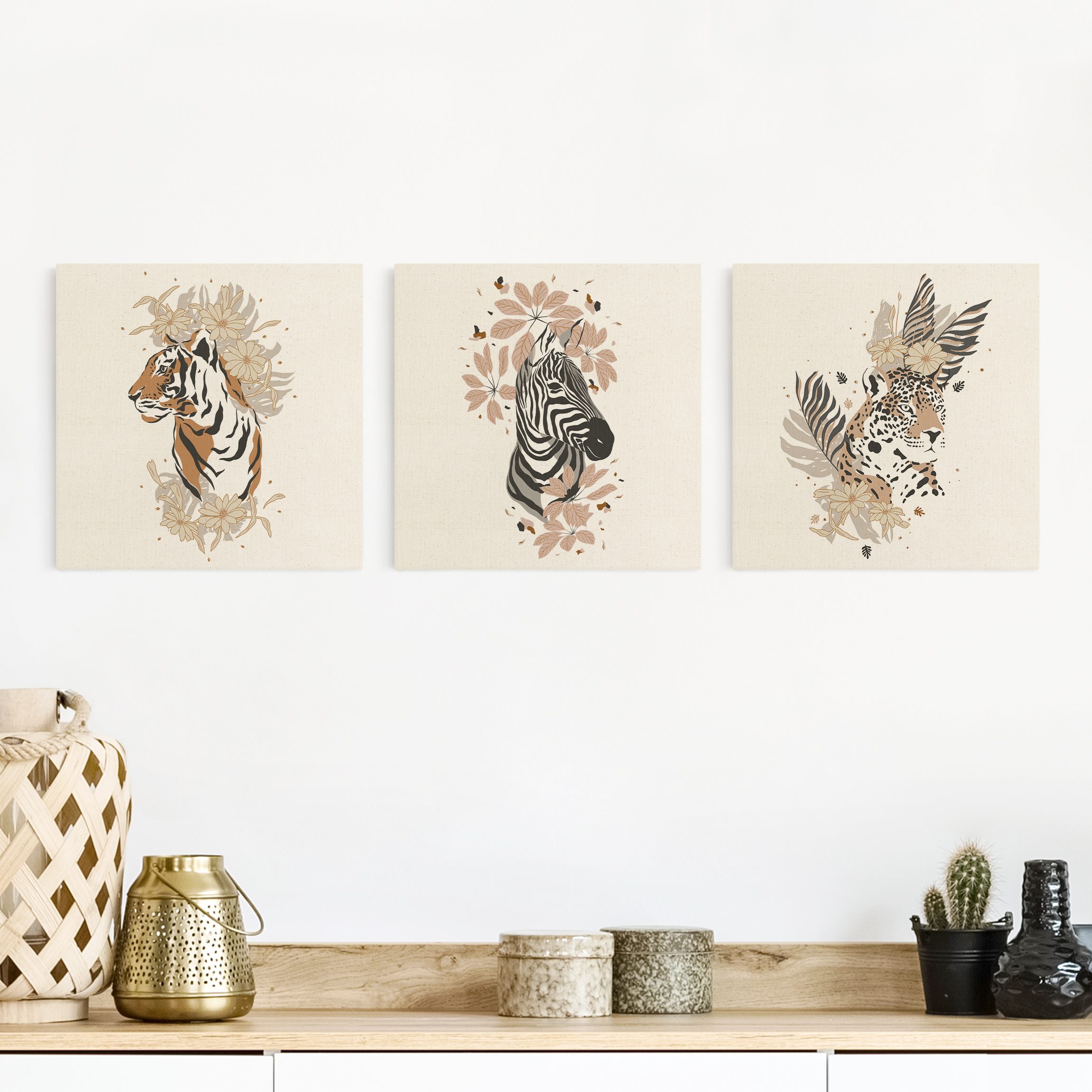 3-teiliges Leinwandbild Safari Tiere