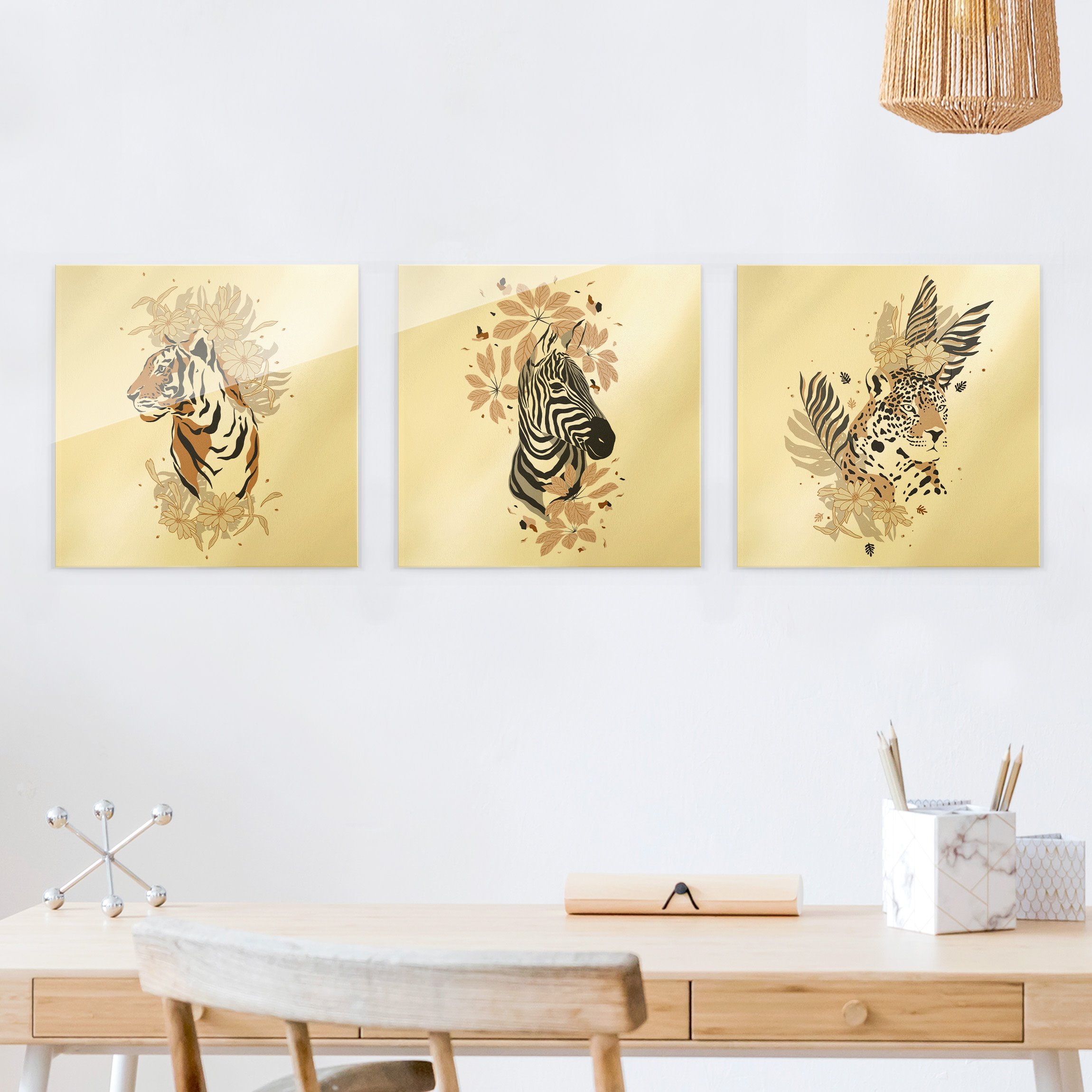 3-teiliges Glasbild Safari Tiere