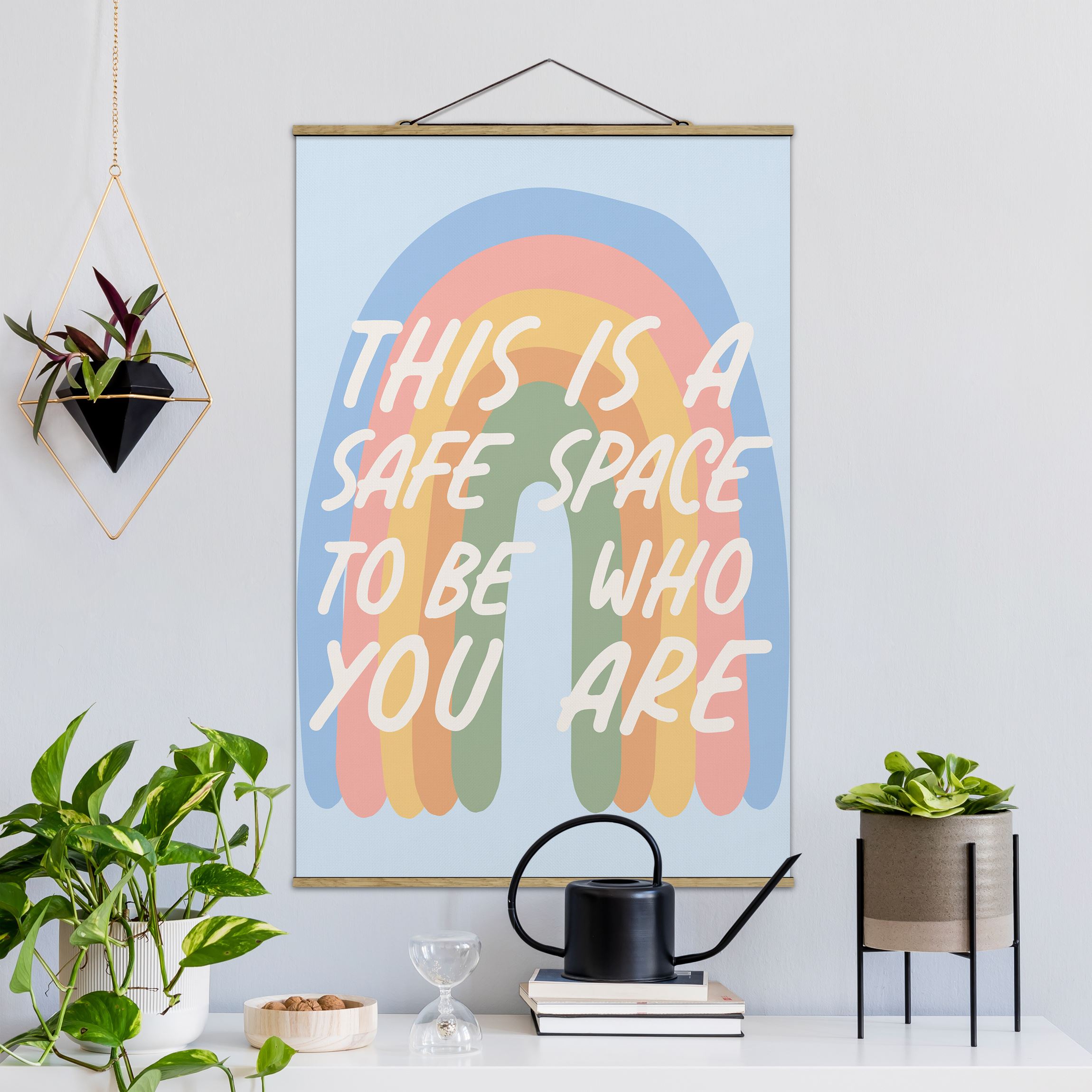 Stoffbild mit Posterleisten Safe Place Rainbow