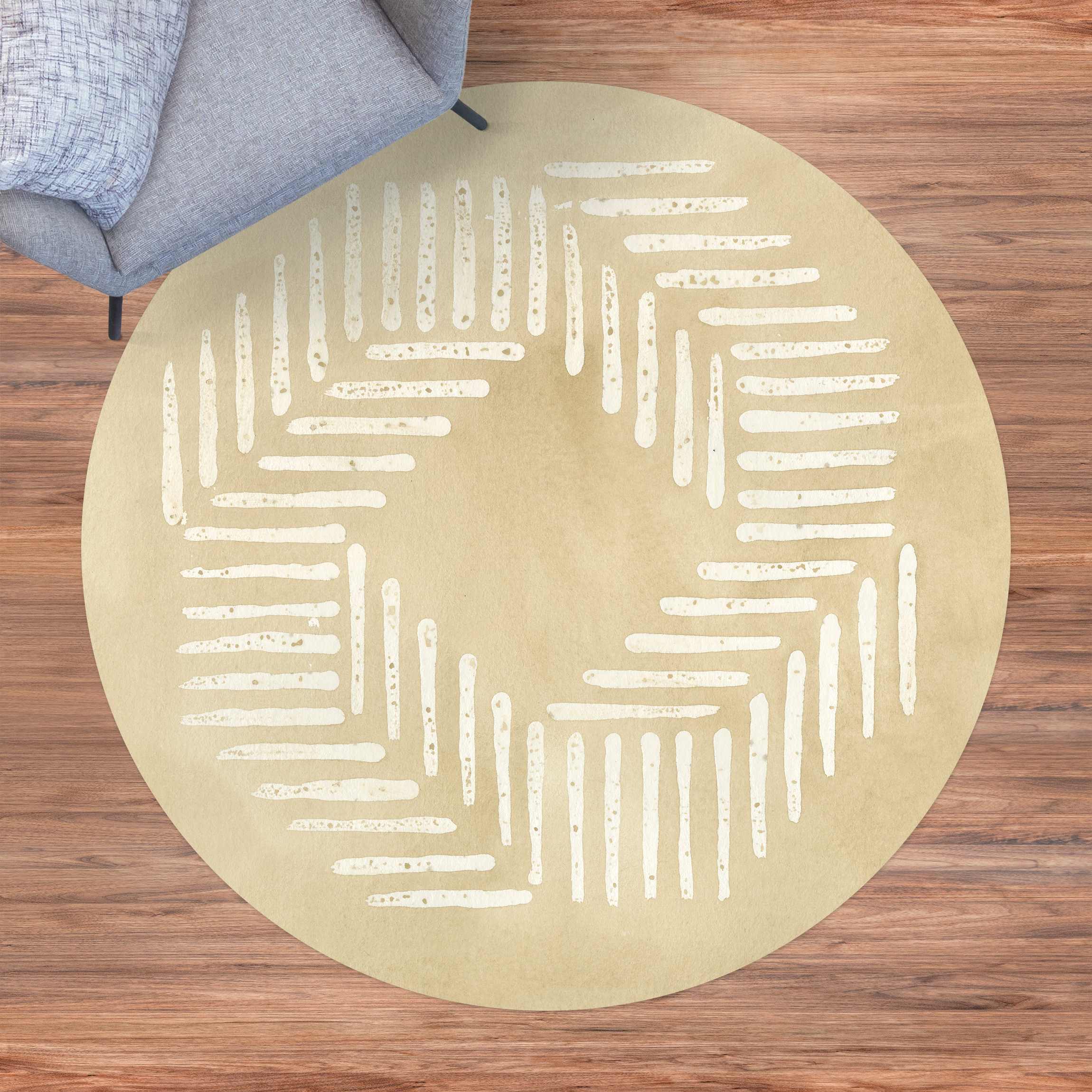 Runder Vinyl-Teppich Sandfarbene moderne Geometrie