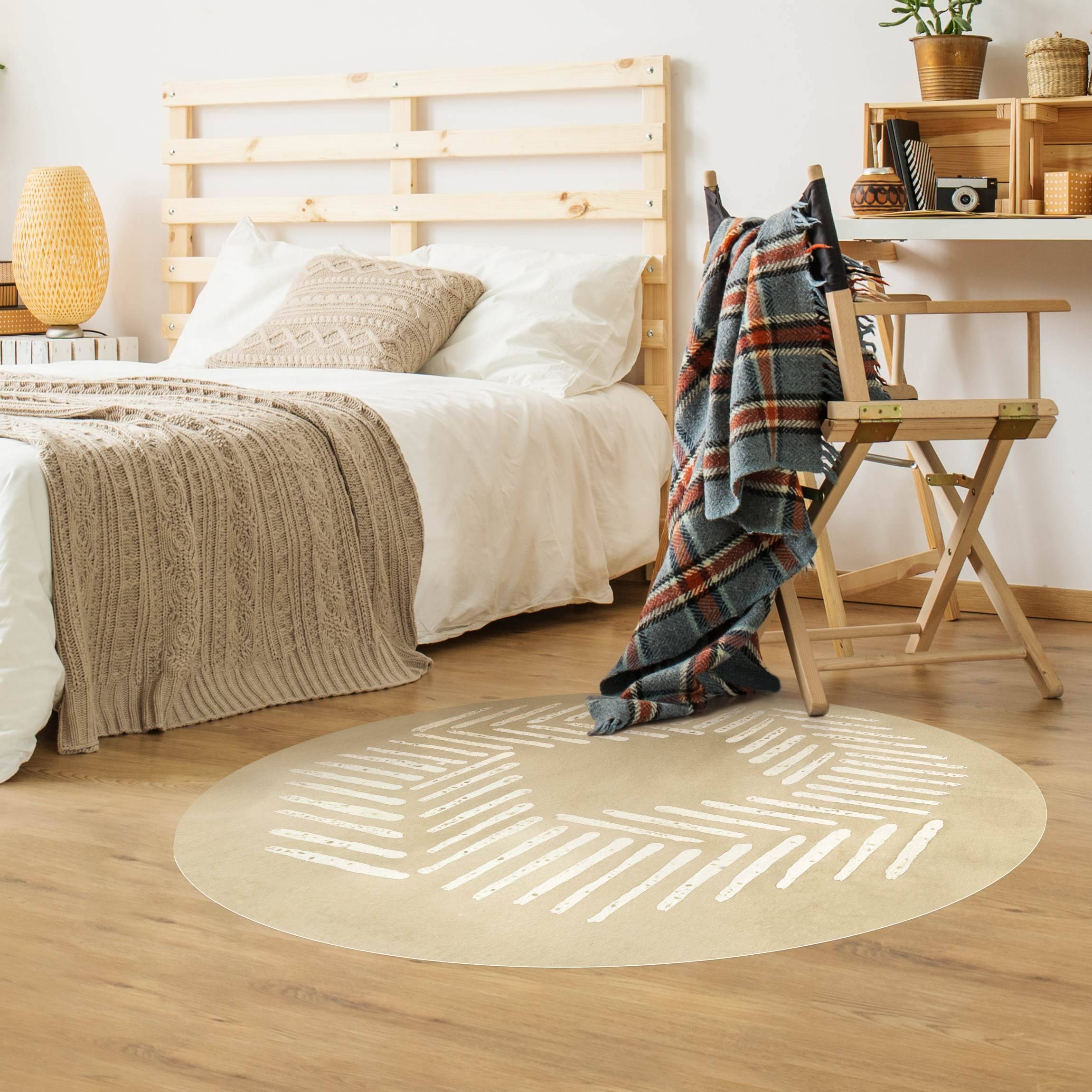 Runder Vinyl-Teppich Sandfarbene moderne Geometrie