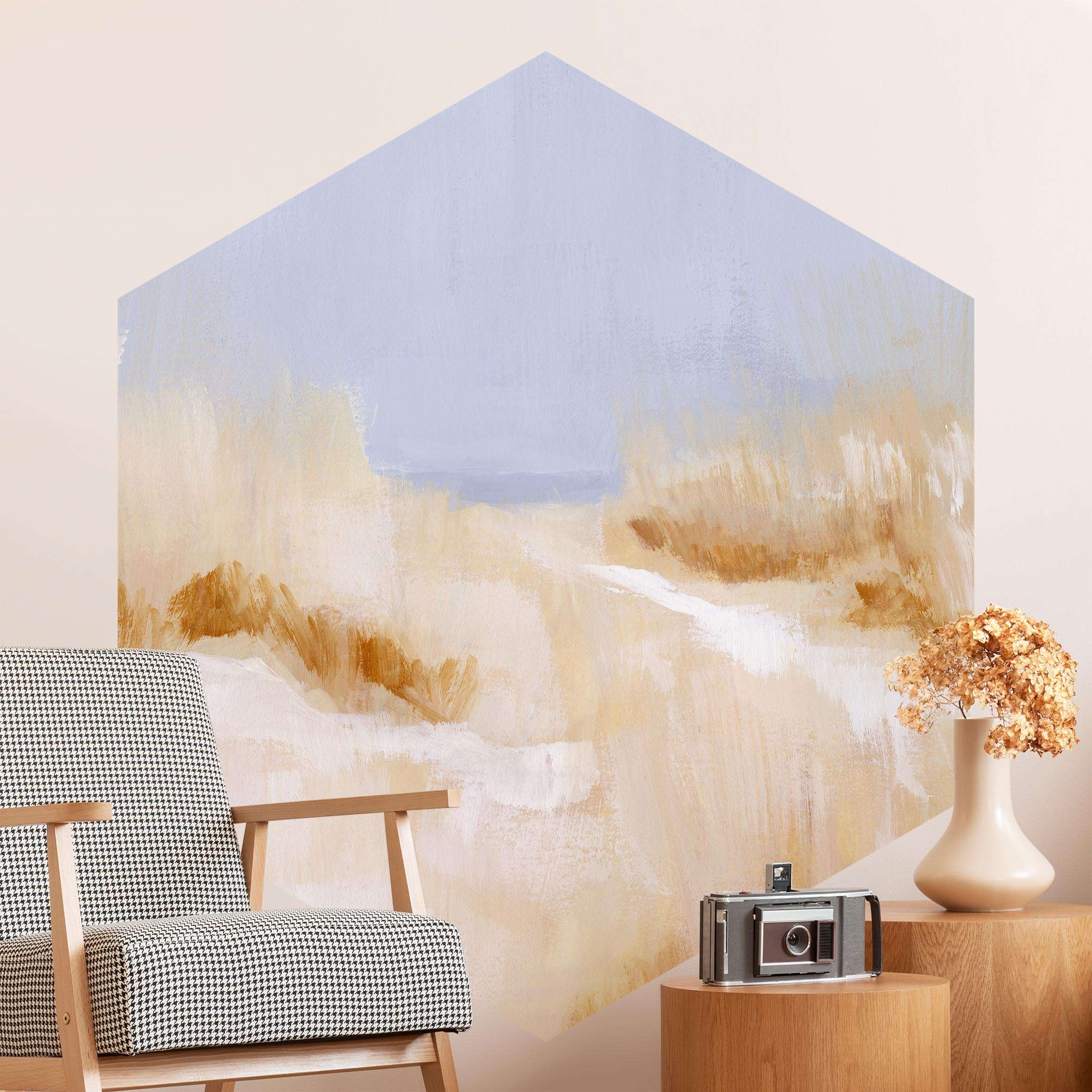 Hexagon Tapete selbstklebend Sanftes Dünengras