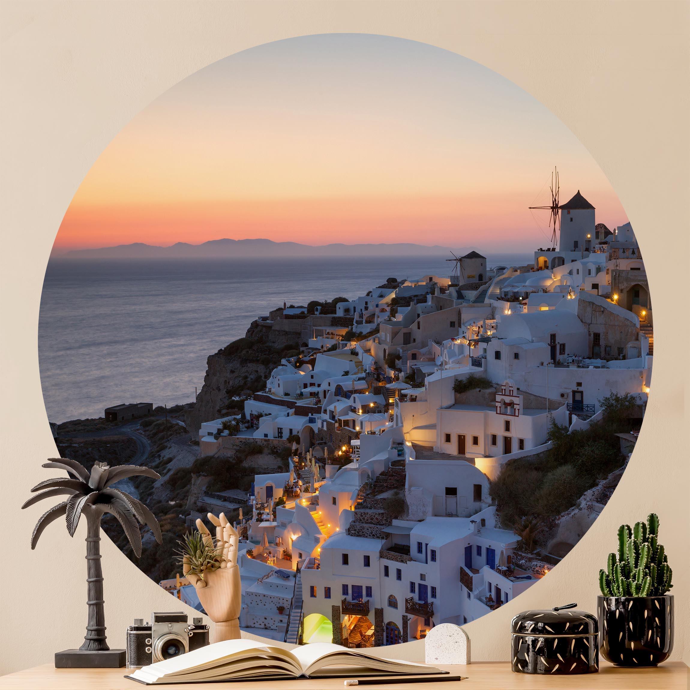 Runde Tapete selbstklebend Santorini bei Nacht