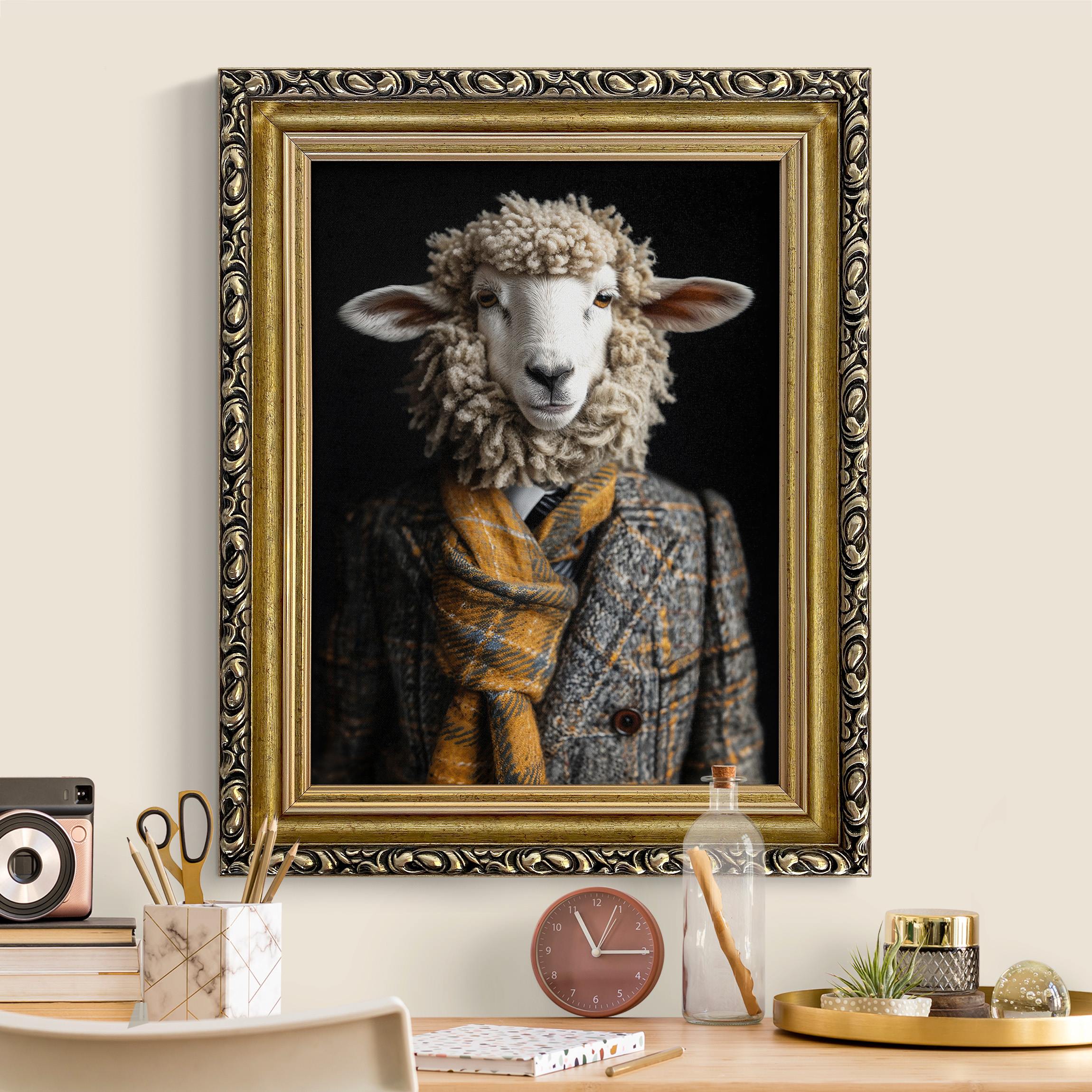 Leinwandbild in Barockrahmen Schaf im Anzug