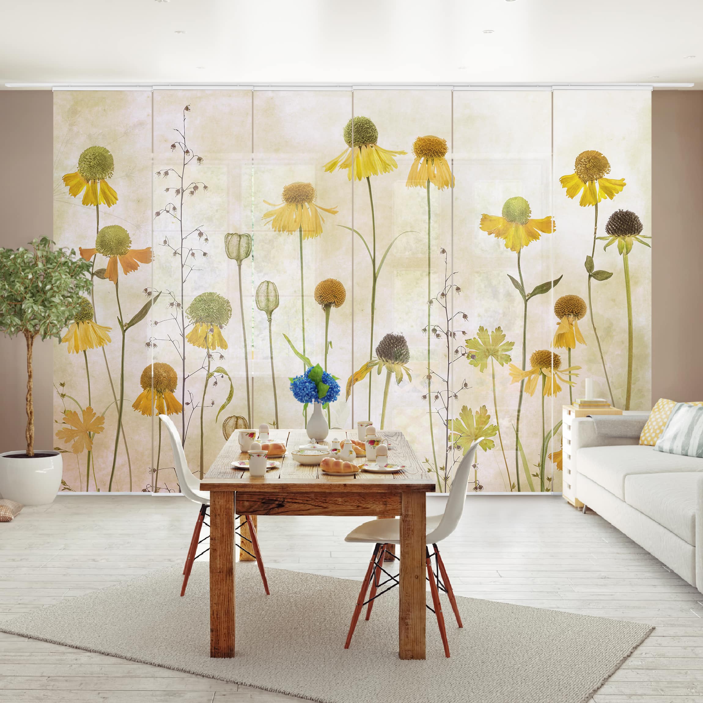 Schiebegardinen Set Blumen Zarte Helenium Blüten