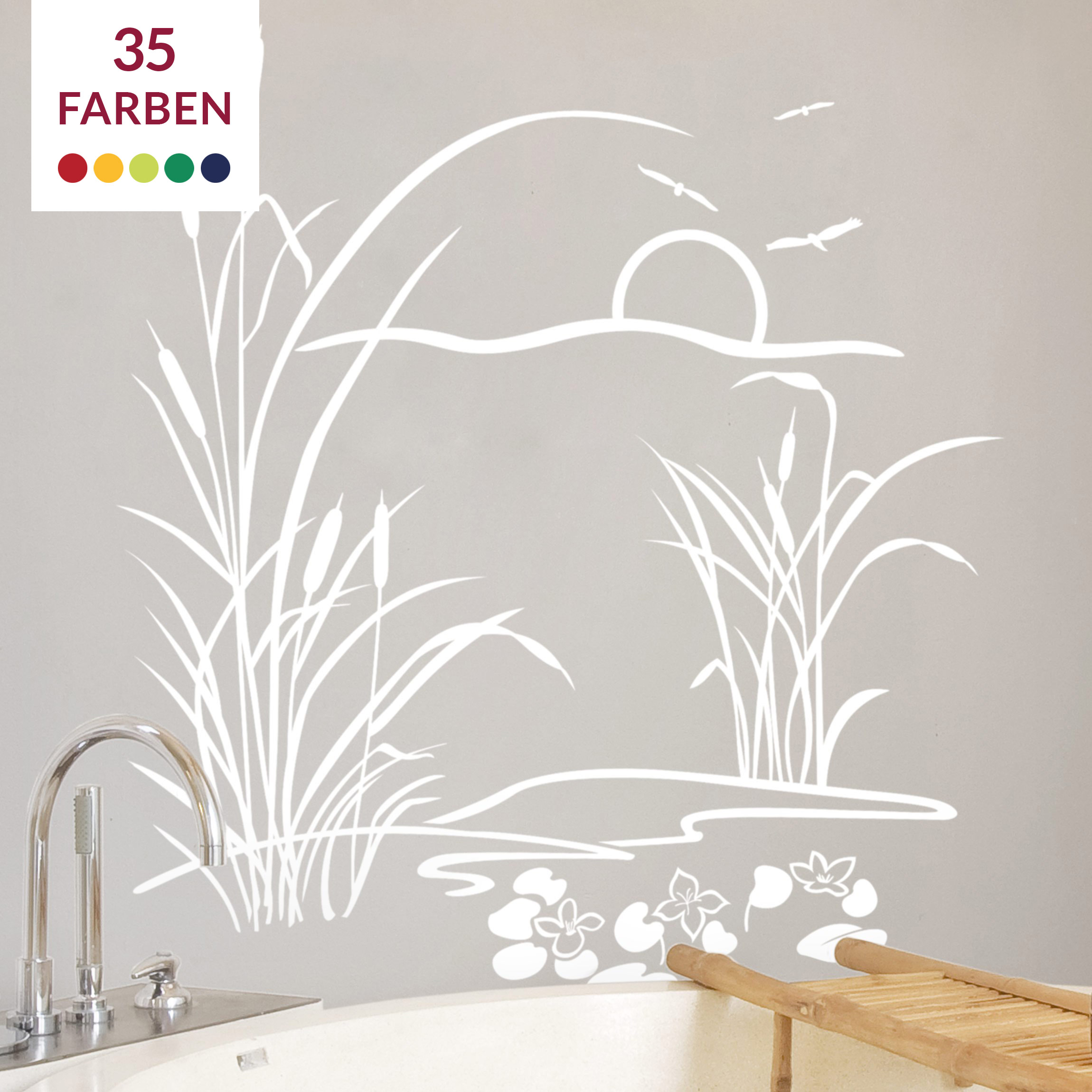Wandtattoo Badezimmer Schilf mit Seerosen