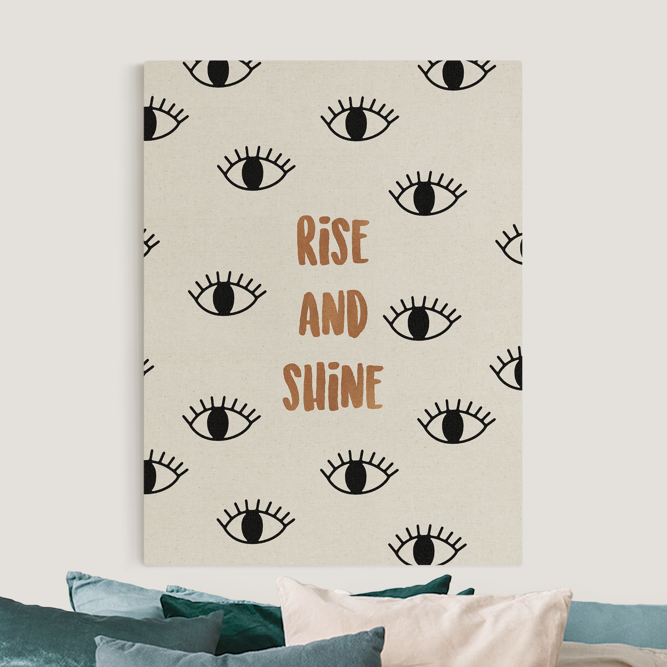 Leinwandbild auf Canvas Natural Schlafzimmer Zitat Rise & Shine