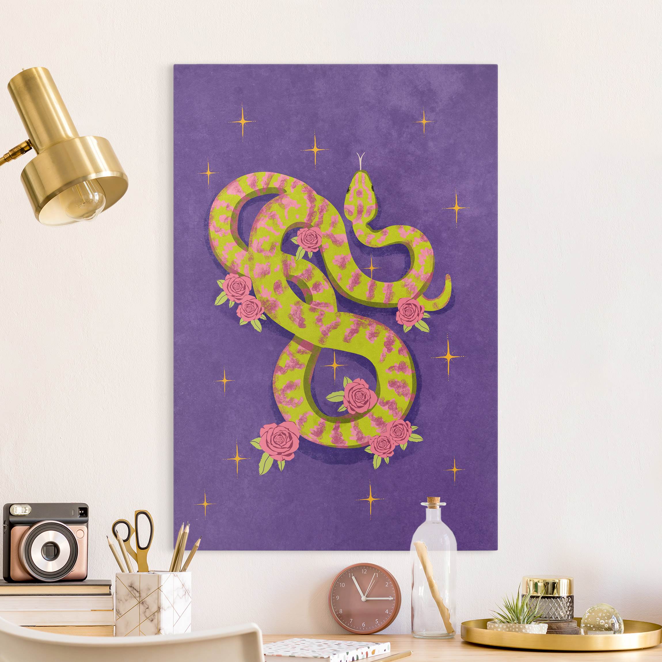 Leinwandbild Schlange mit Rosen