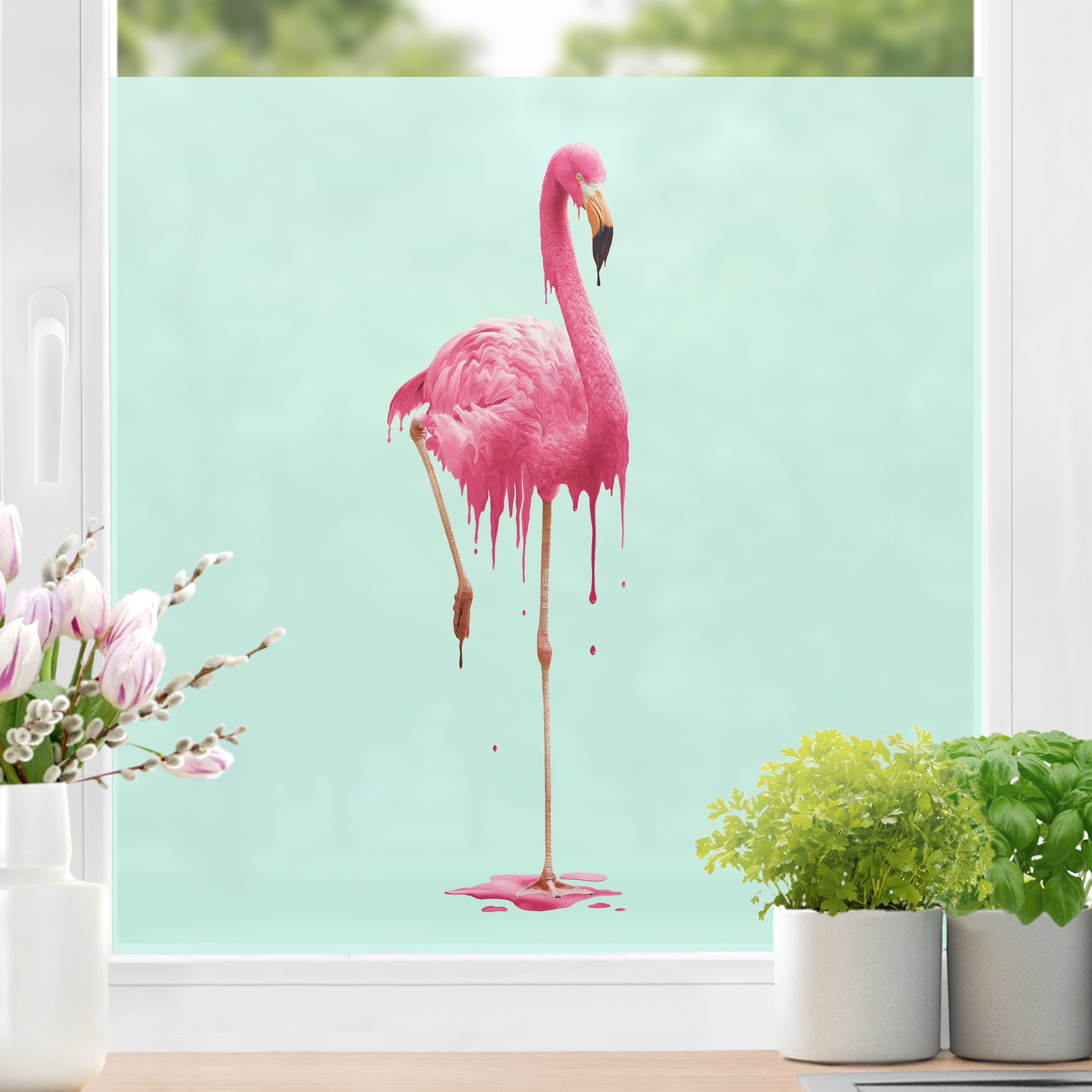 Fensterfolie Schmelzender Flamingo