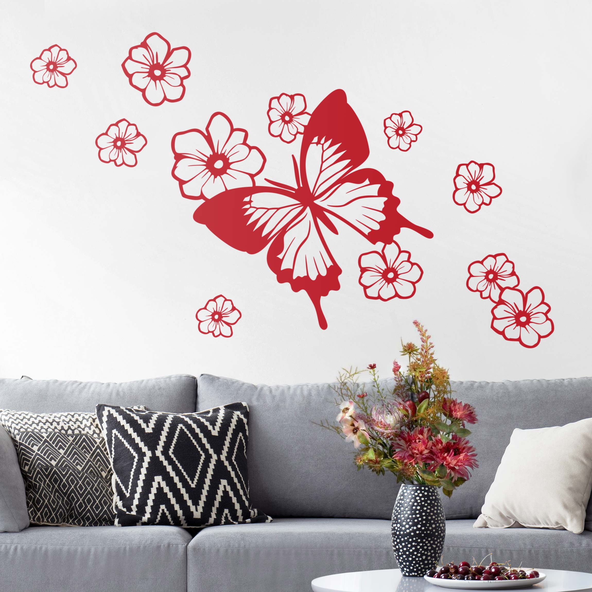 Wandtattoo Schmetterling mit Blüten