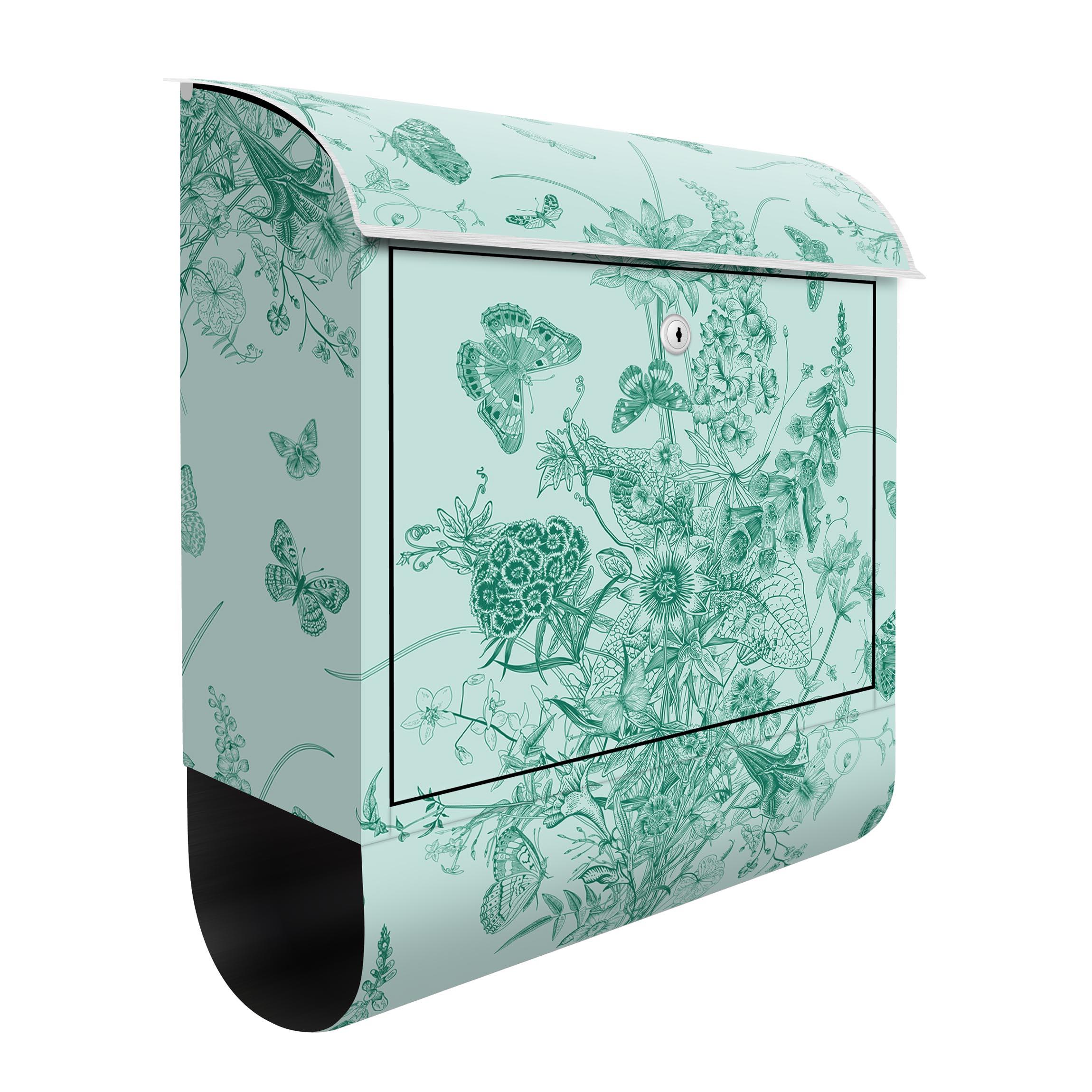 Briefkasten Schmetterlinge um Blumeninsel in Grün II