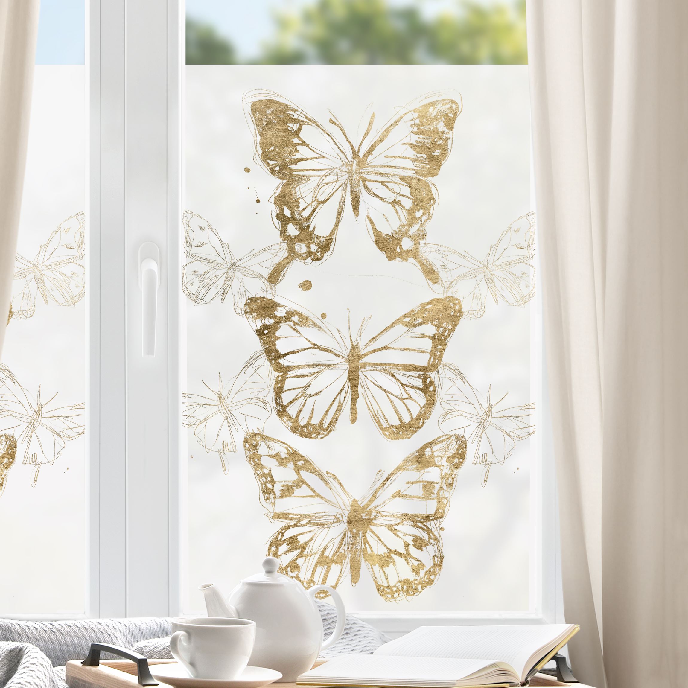 Fensterfolie Schmetterlingskomposition in Gold I