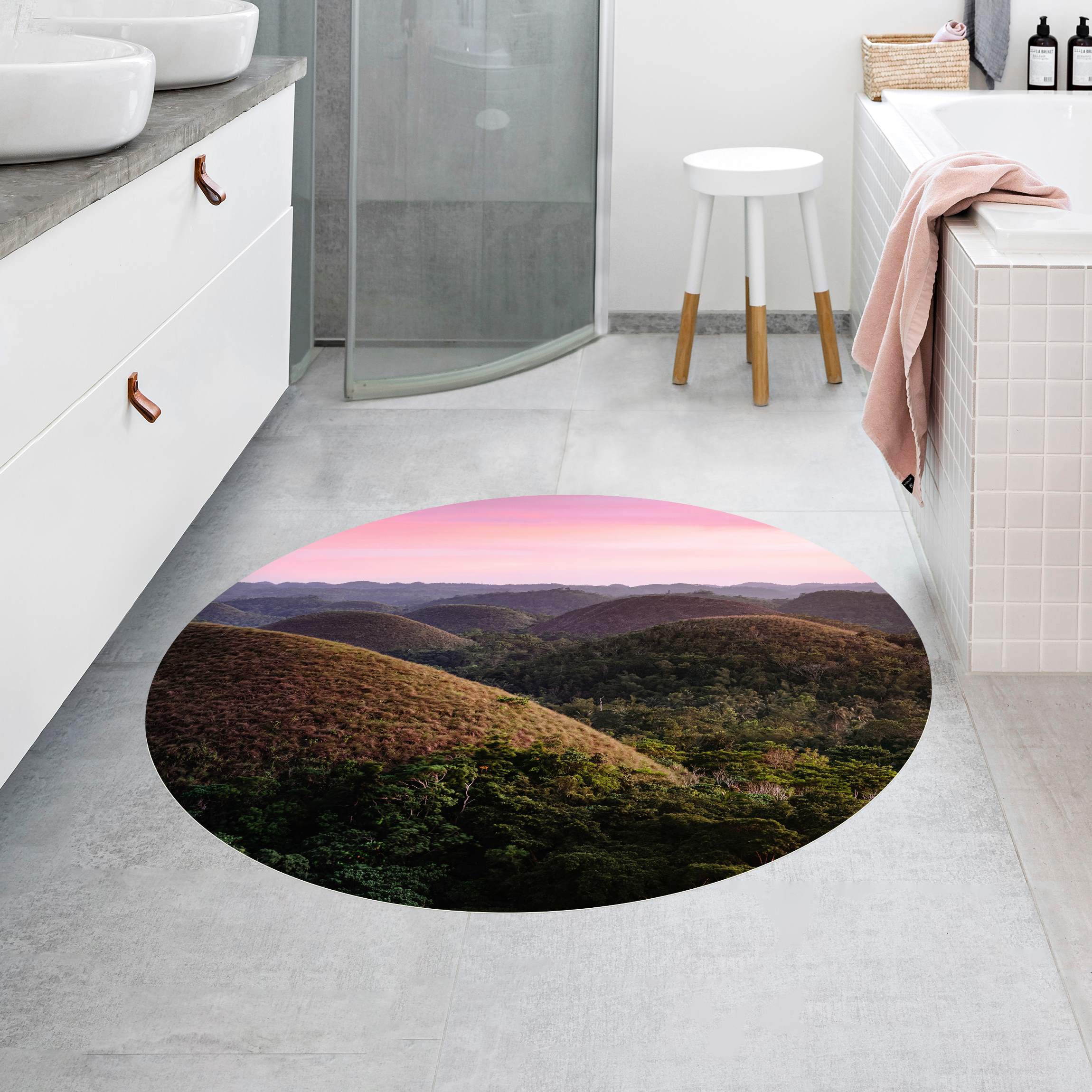 Runder Vinyl-Teppich Schokoladenhügel bei Sonnenuntergang