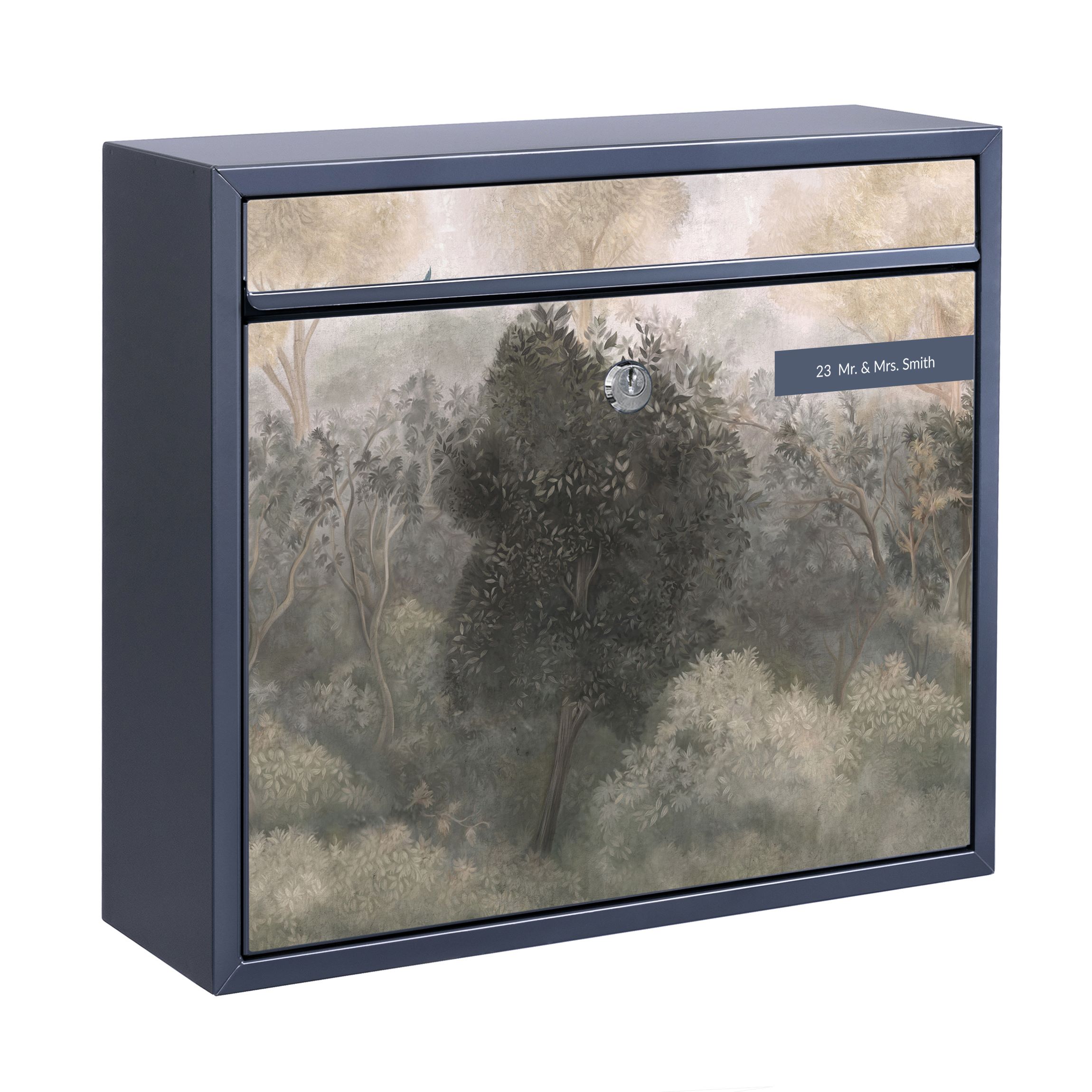 Briefkasten mit eigenem Text Schwalben über Baumkronen