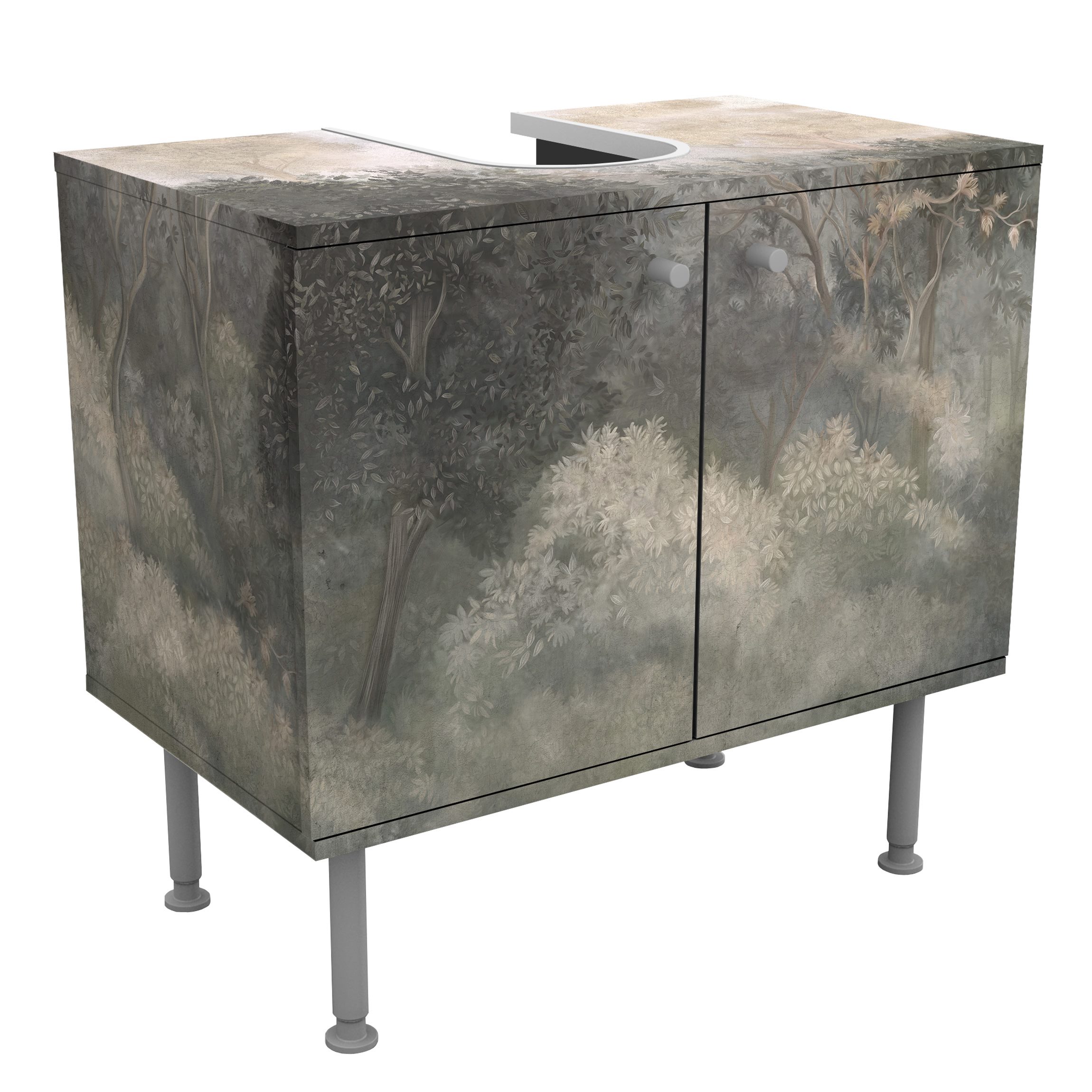 Waschbeckenunterschrank Schwalben über Baumkronen