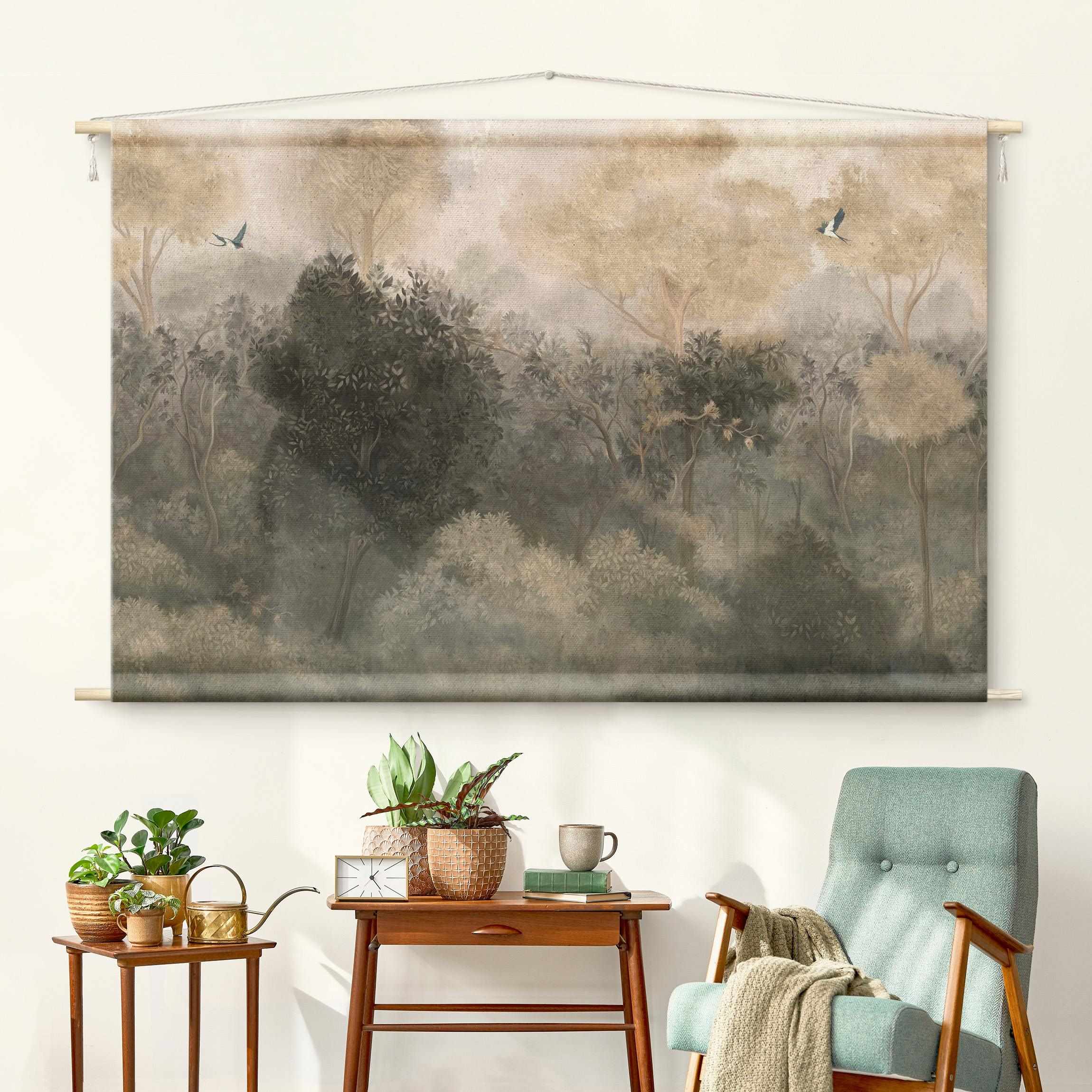 Wandteppich Schwalben über Baumkronen