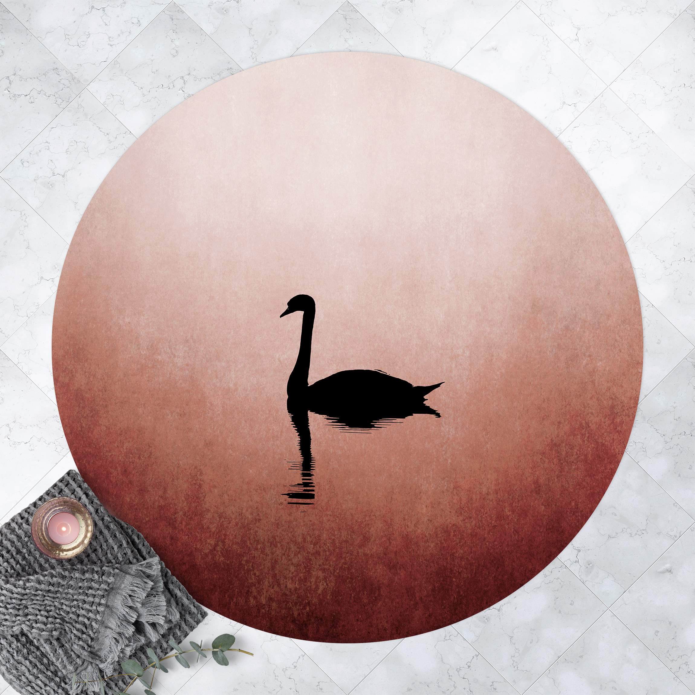 Runder Vinyl-Teppich Schwan im Sonnenuntergang