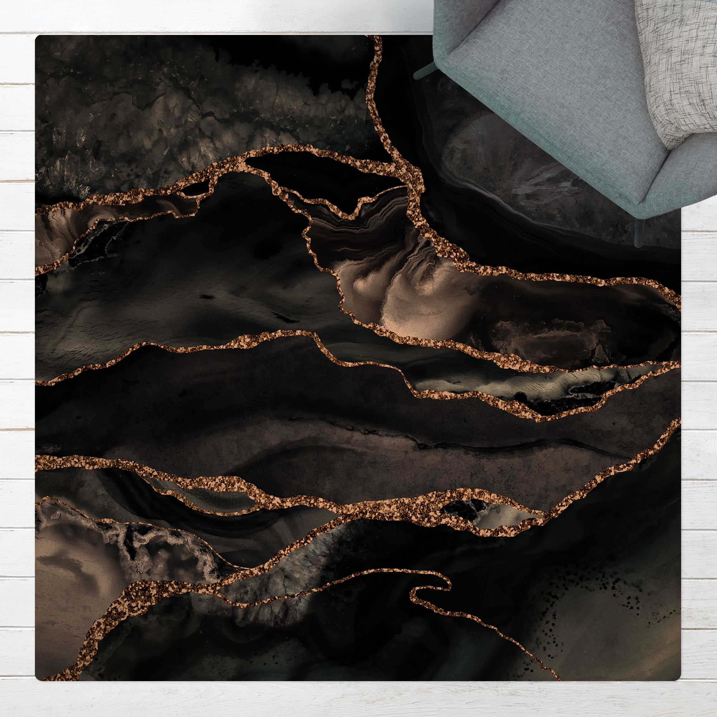 Kork-Teppich Schwarz mit Glitzer Gold
