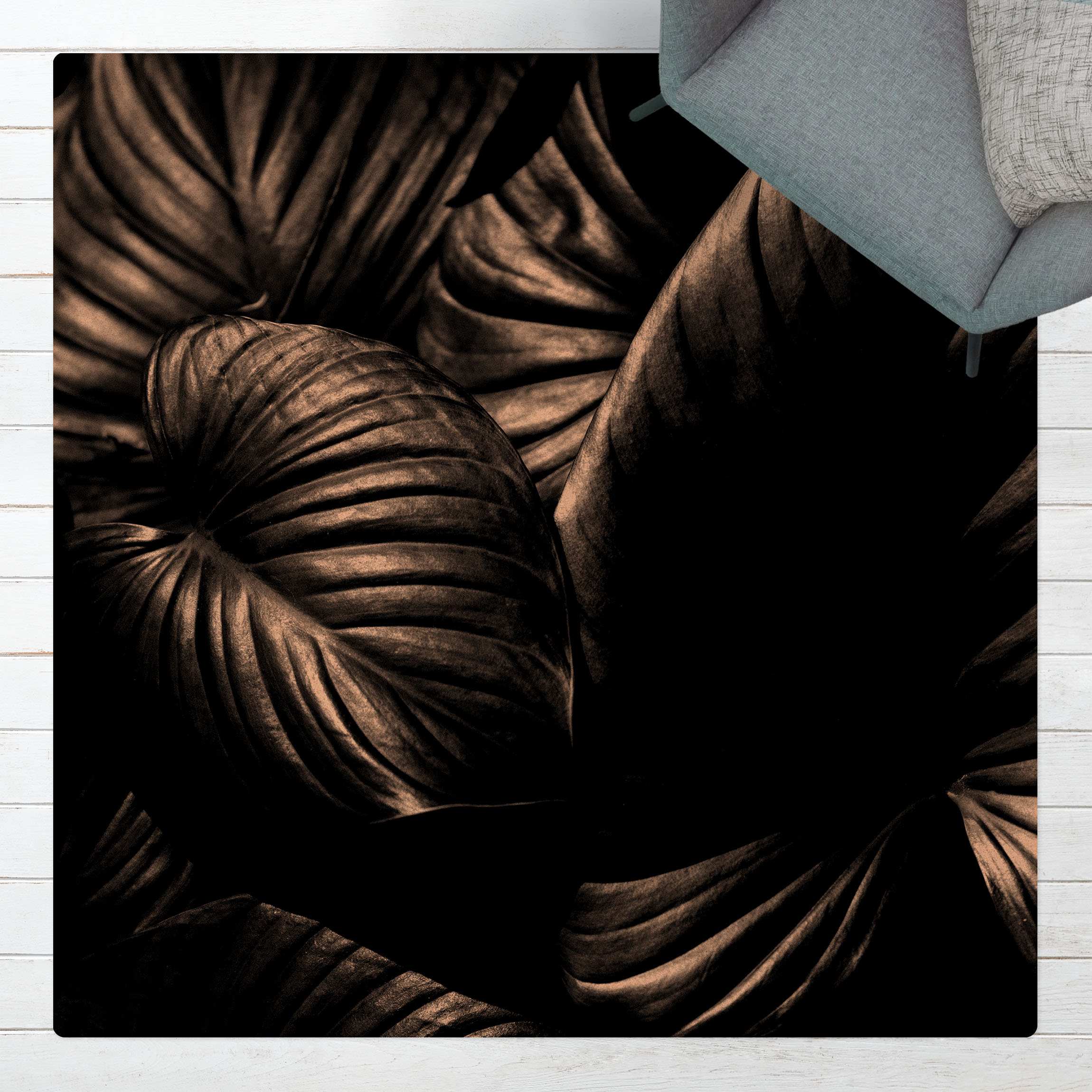 Kork-Teppich Schwarz Weiß Botanik Hosta