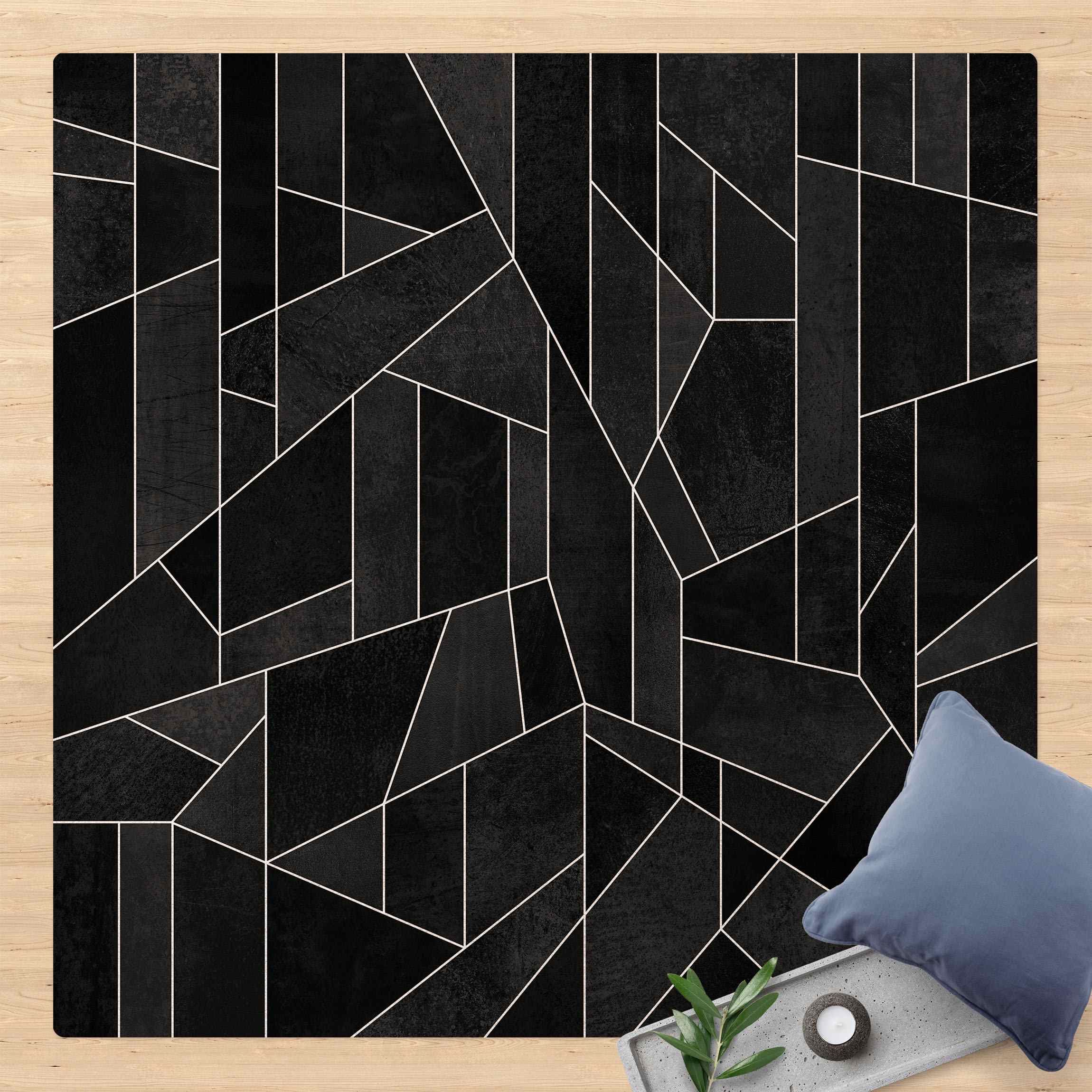 Kork-Teppich Schwarz Weiß Geometrie Aquarell