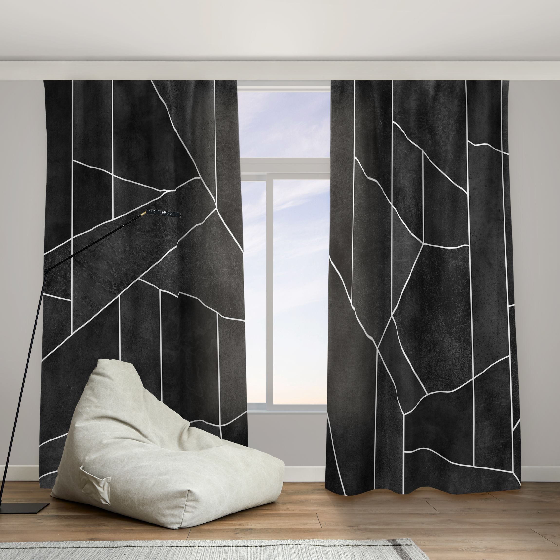 Vorhang Schwarz Weiß Geometrie Aquarell
