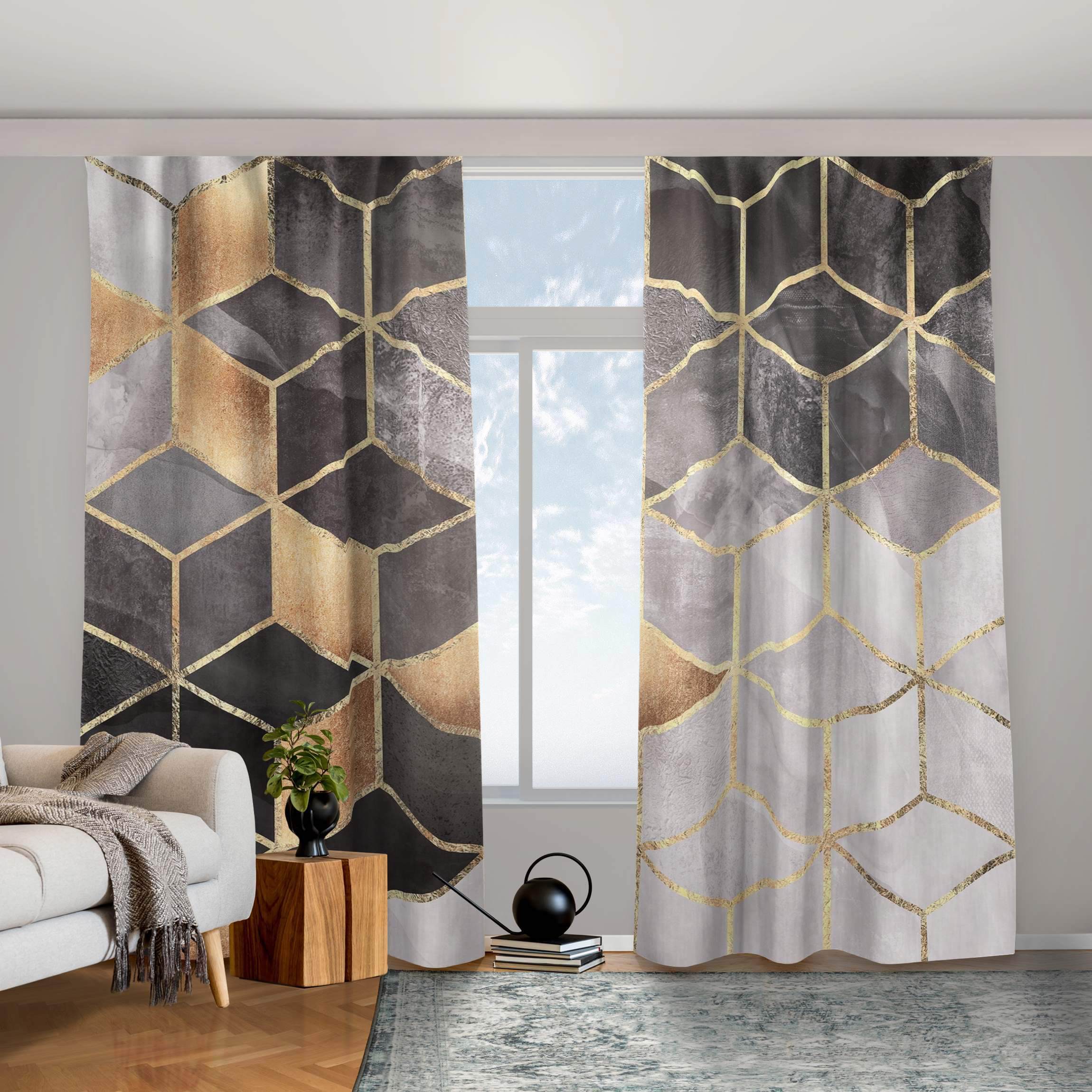 Vorhang Schwarz Weiß goldene Geometrie