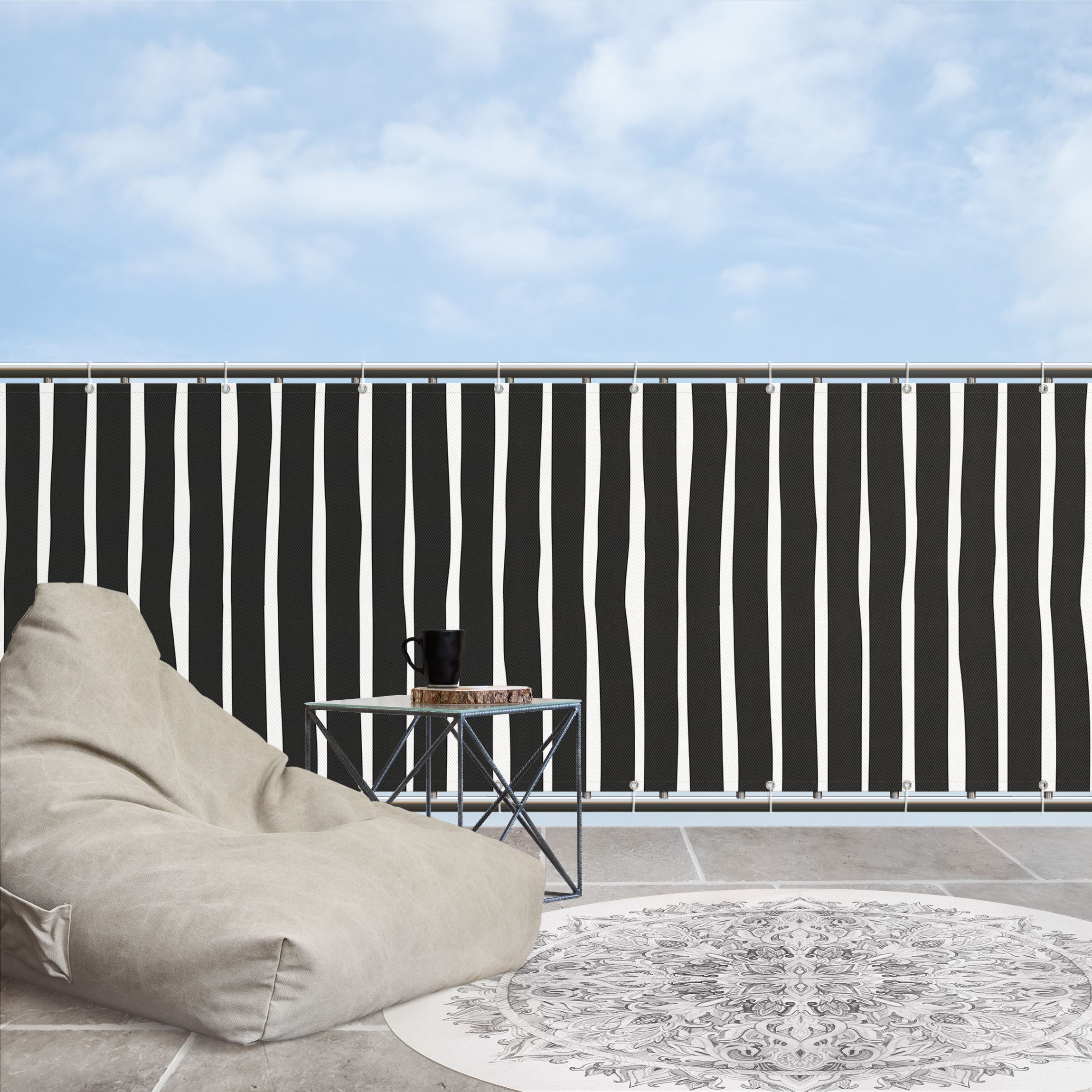 Balkon Sichtschutz Schwarz Weiße Streifen