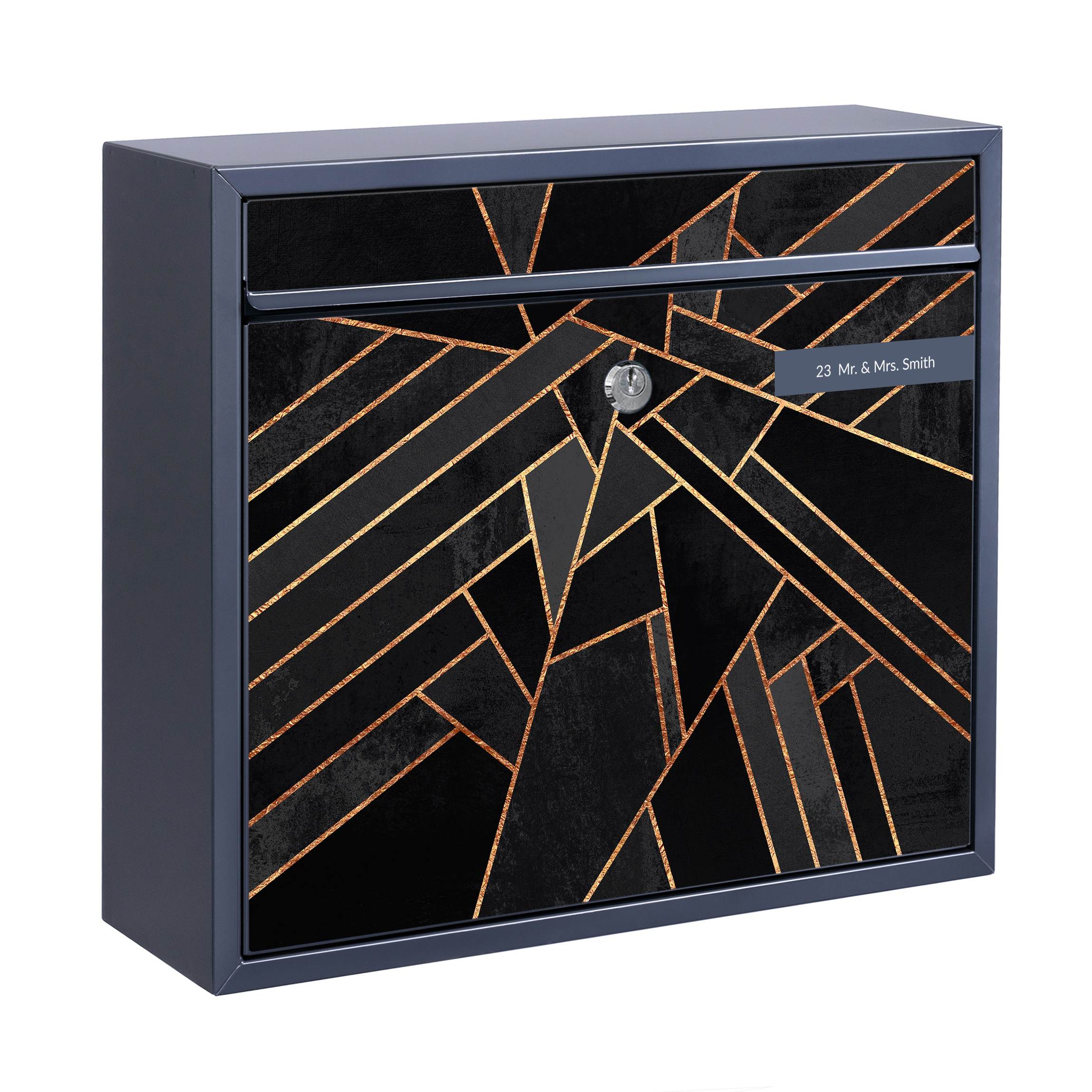 Briefkasten mit eigenem Text Schwarze Dreiecke Gold