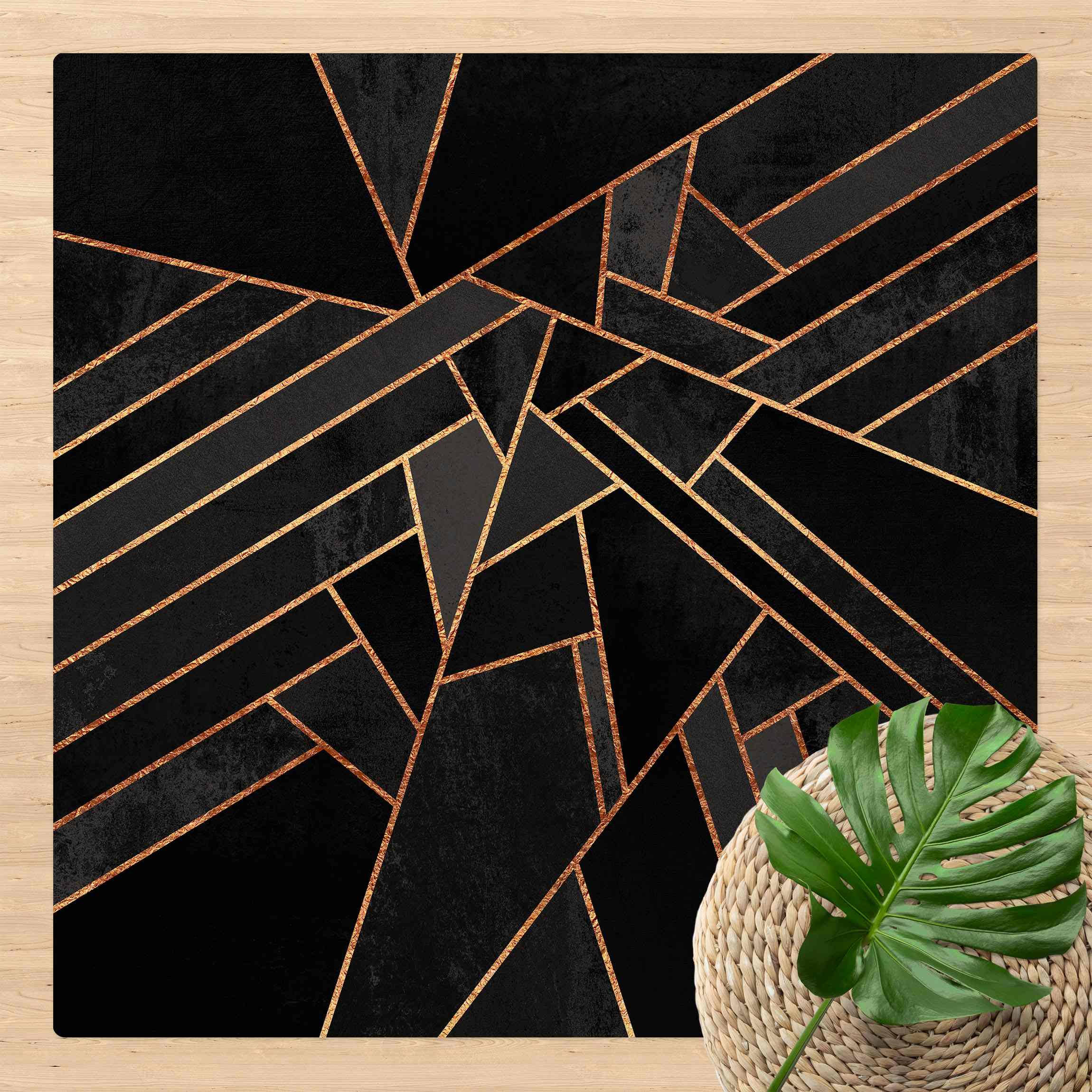 Kork-Teppich Schwarze Dreiecke Gold