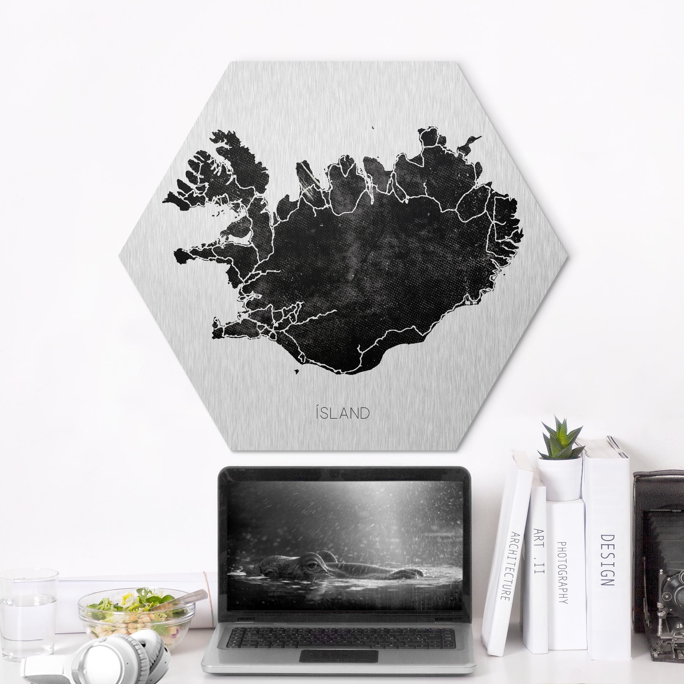 Hexagon-Alu-Dibond Bild Schwarzes Island