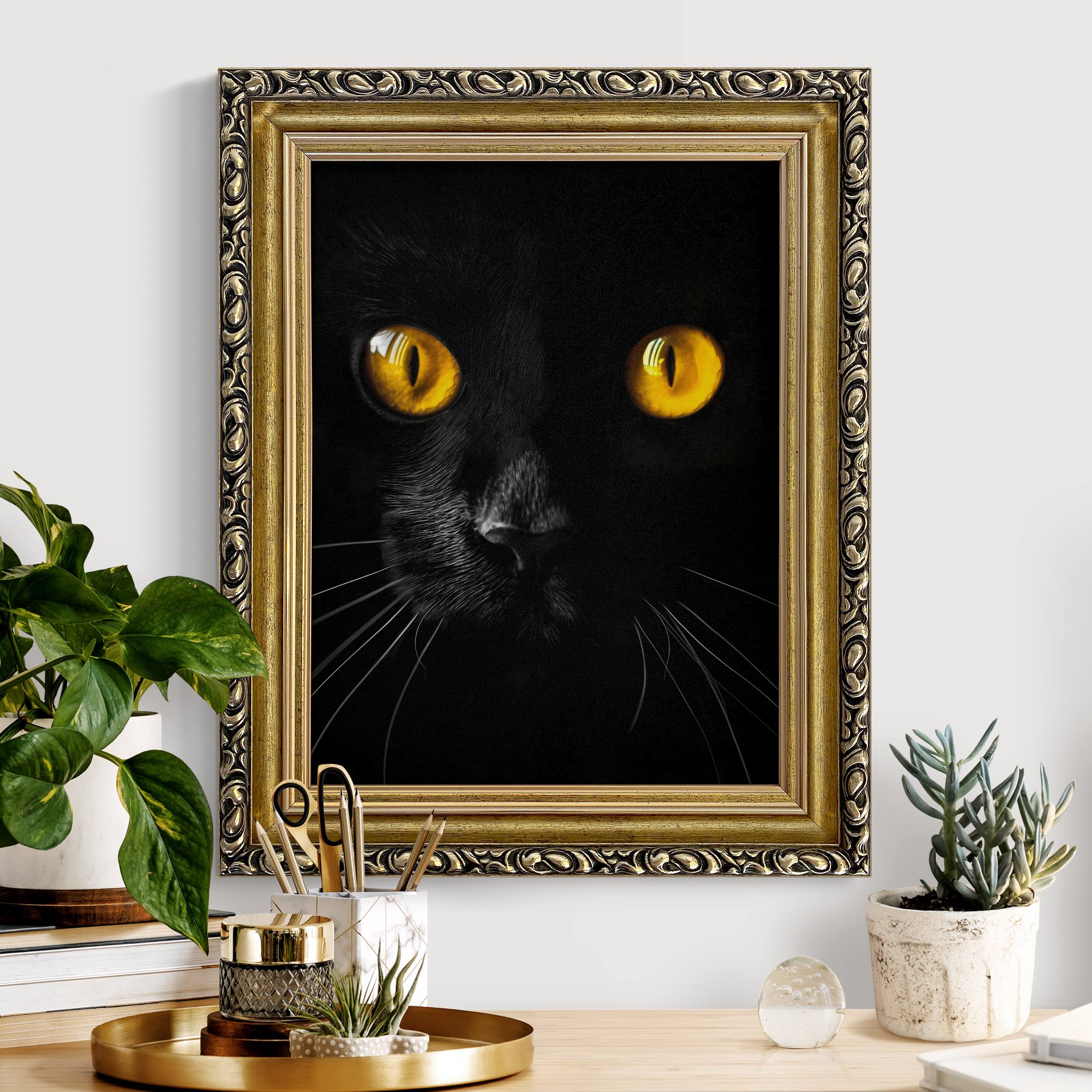 Leinwandbild mit Barockrahmen Schwarzes Katzen Portrait