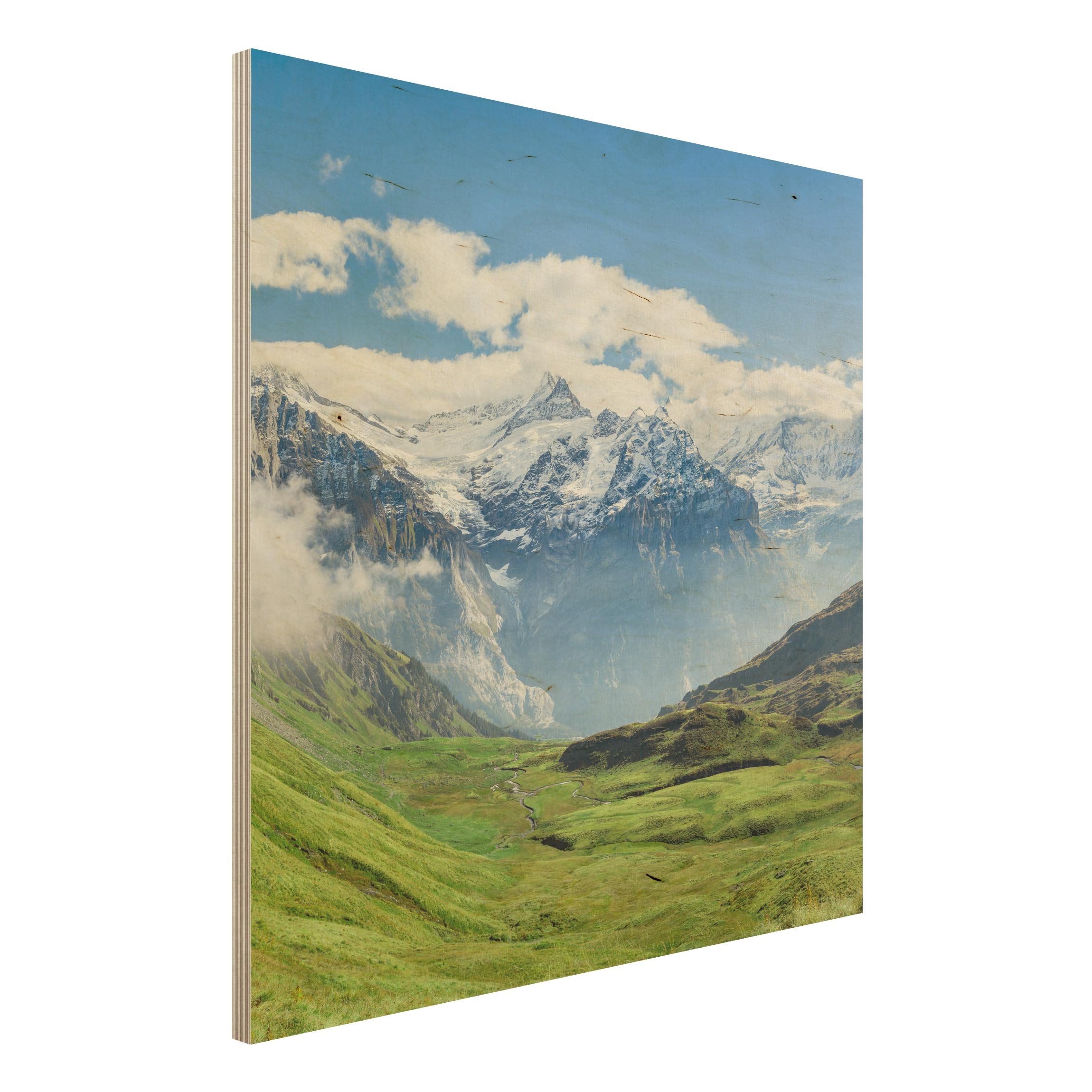 Holzbild Schweizer Alpenpanorama