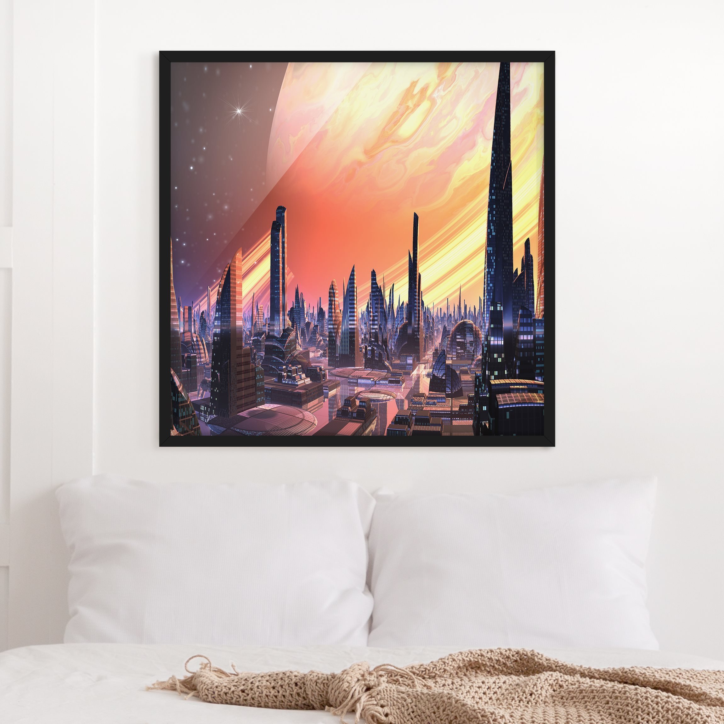 Bild mit Rahmen Sci-Fi Großstadt mit Planet