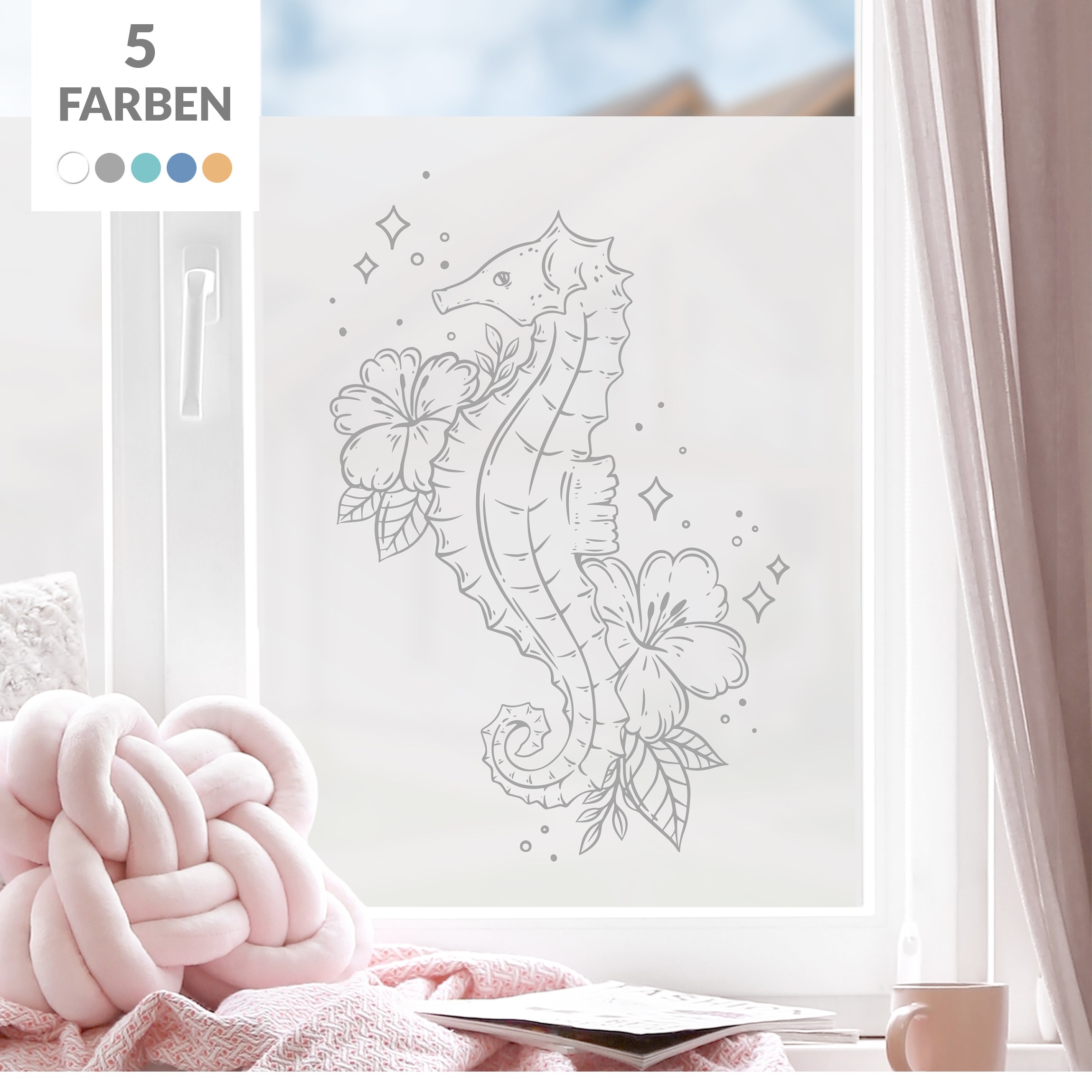Milchglasfolie Seepferdchen mit Blüten