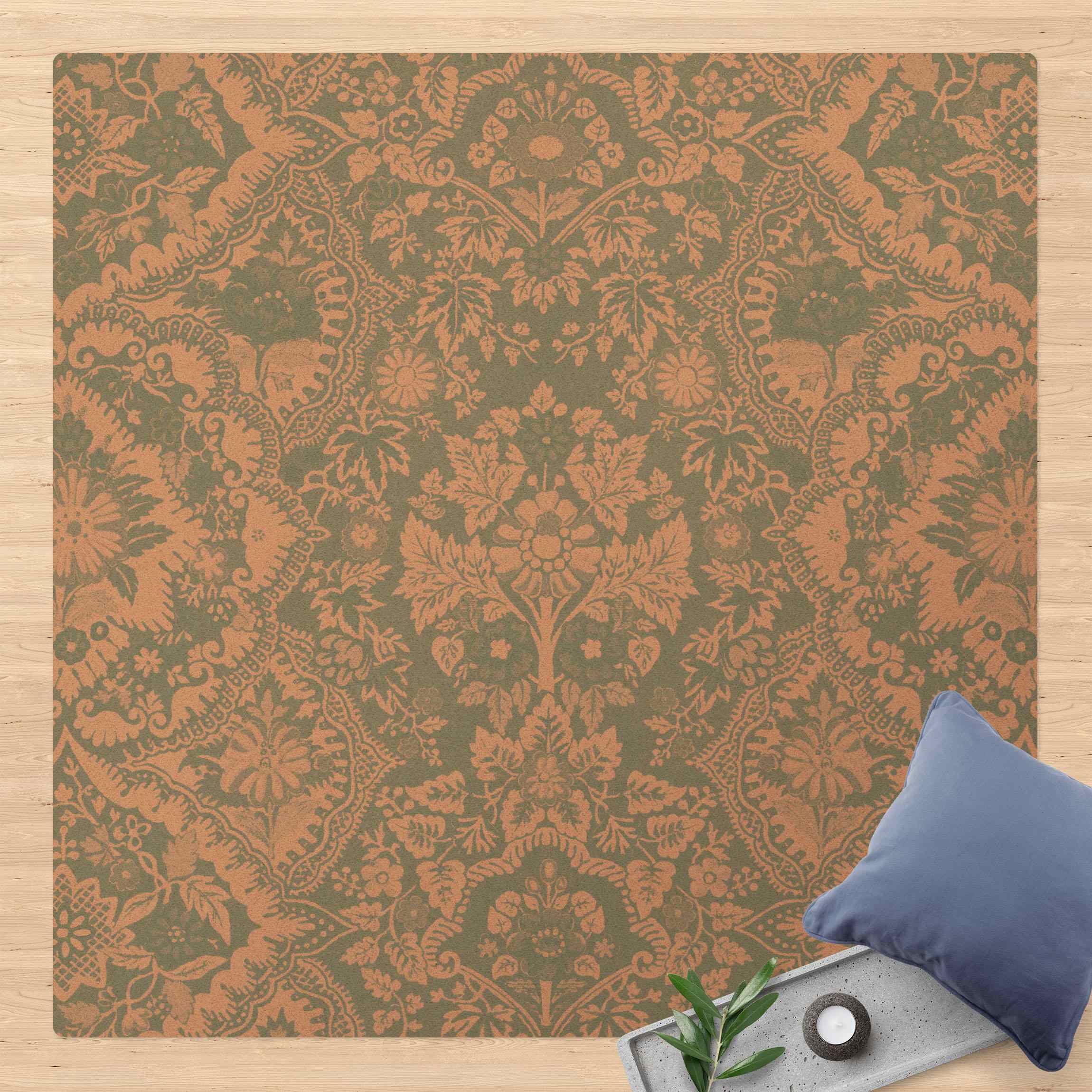 Kork-Teppich Shabby Barocktapete in Azur II