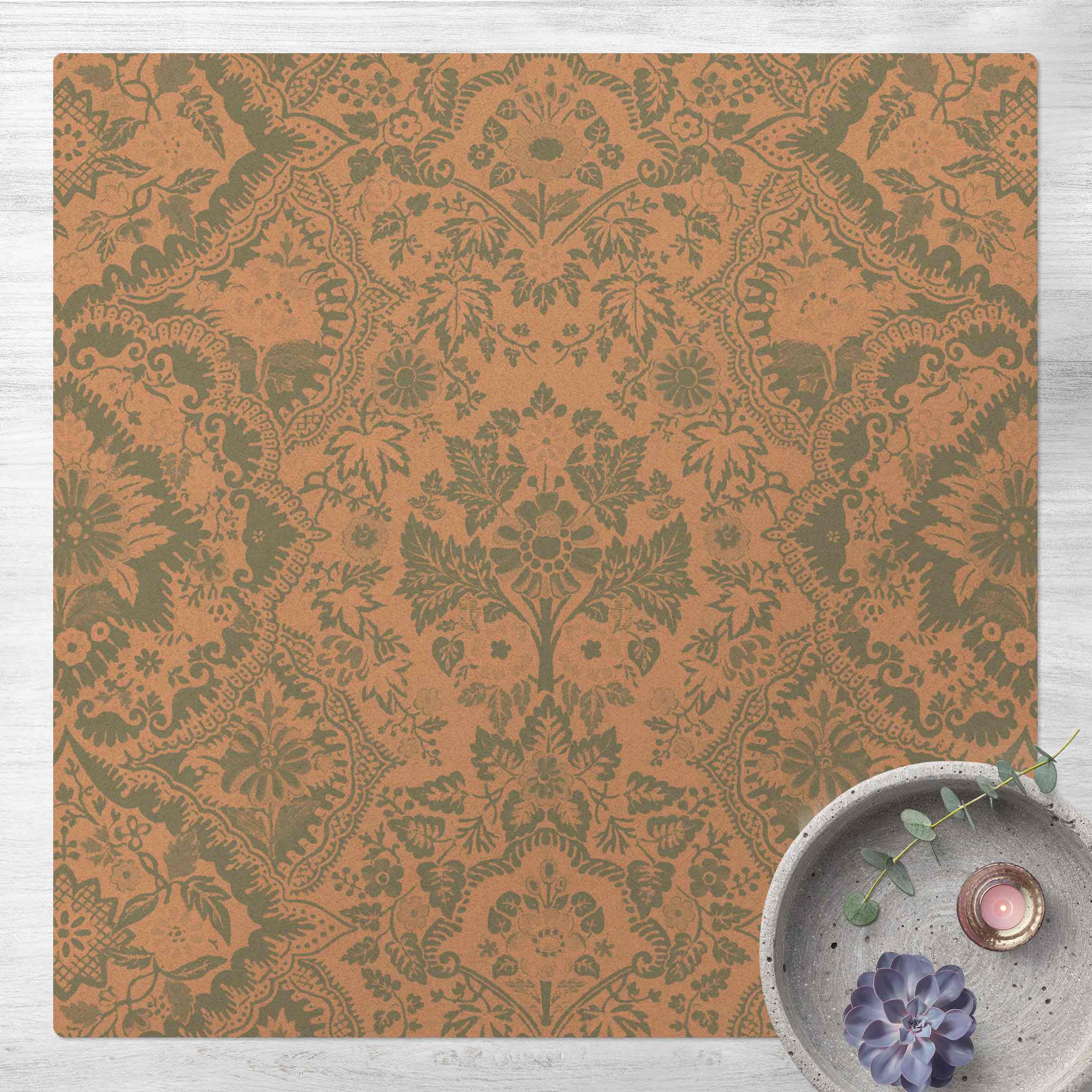 Kork-Teppich Shabby Barocktapete in Azur