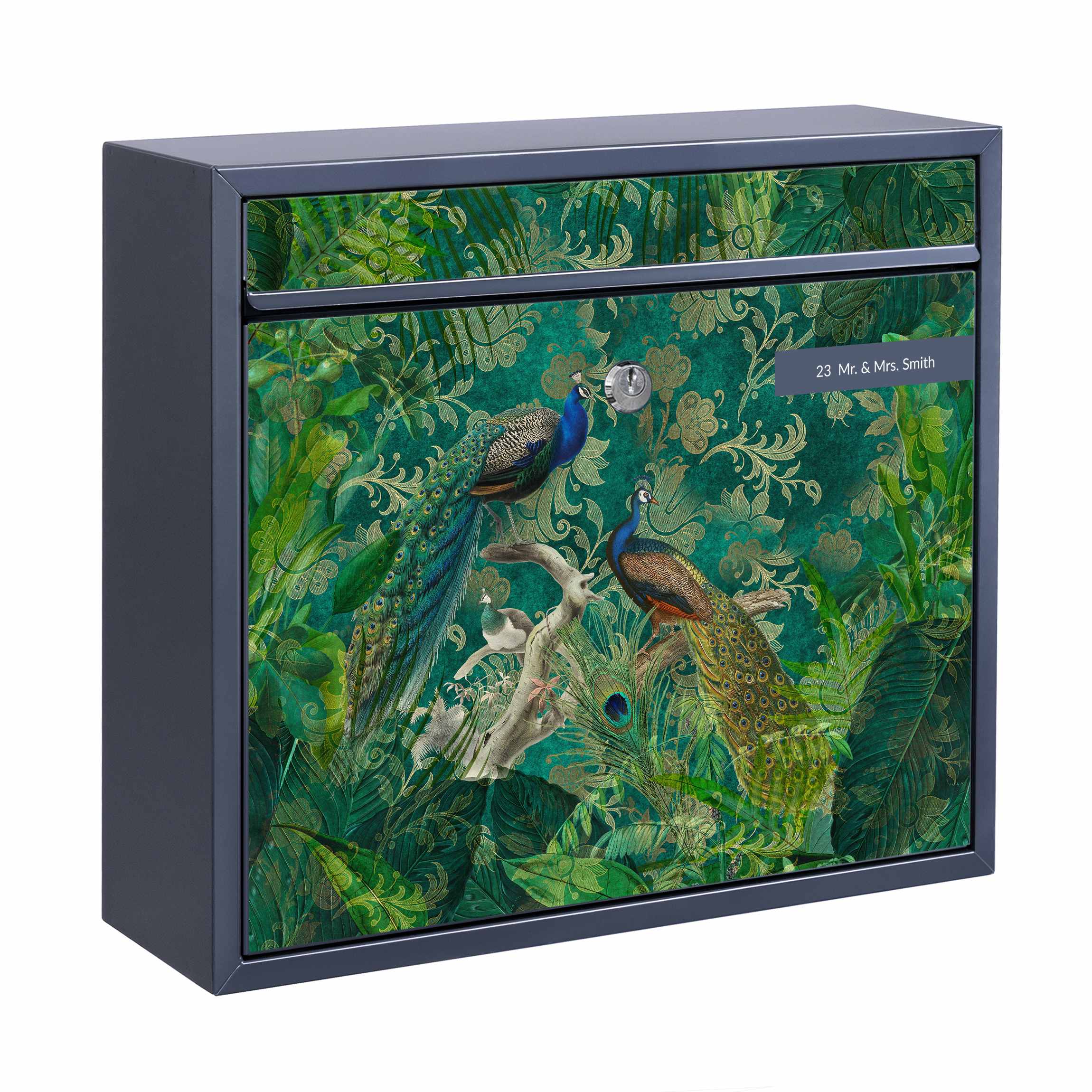 Briefkasten mit eigenem Text Shabby Chic Collage - Edler Pfau II