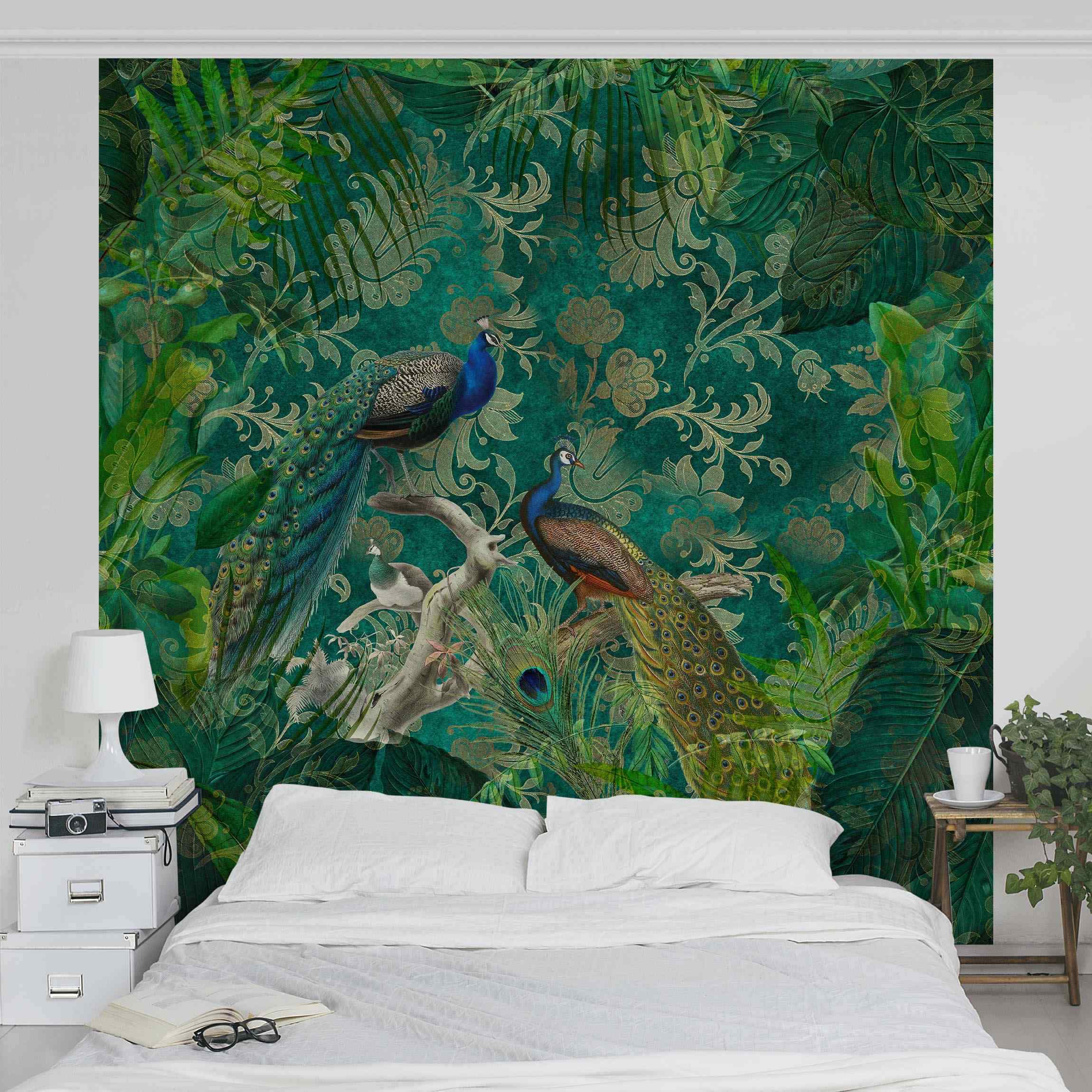 Fototapete Shabby Chic Collage - Edler Pfau II