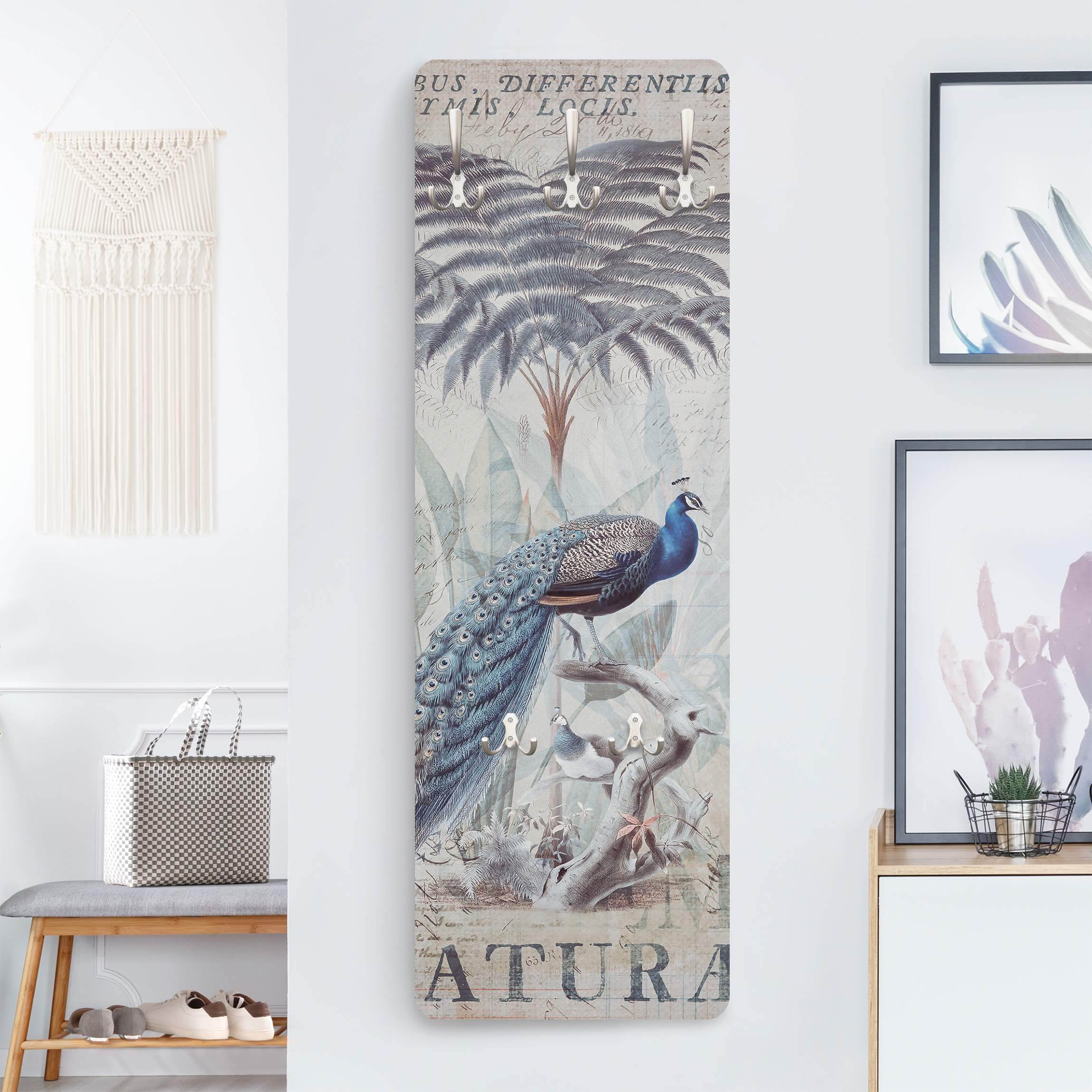 Wandgarderobe Shabby Chic Collage - Pfau