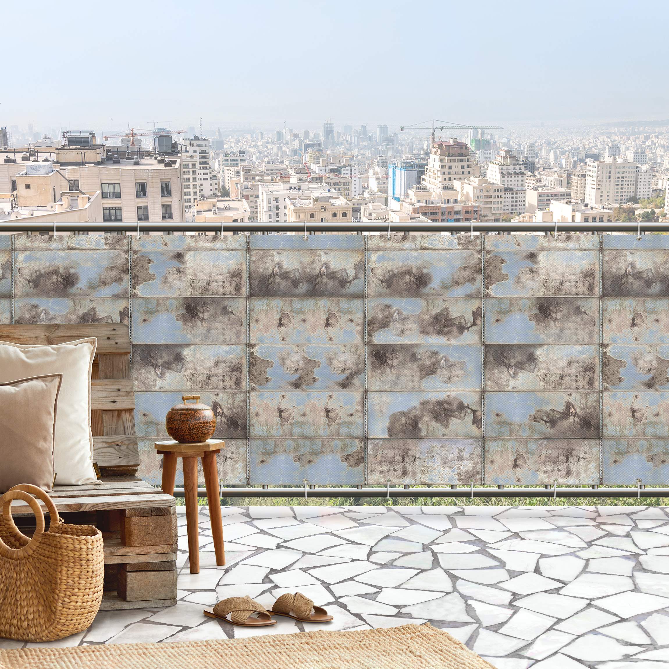 Balkon Sichtschutz Shabby Industrial Metalloptik