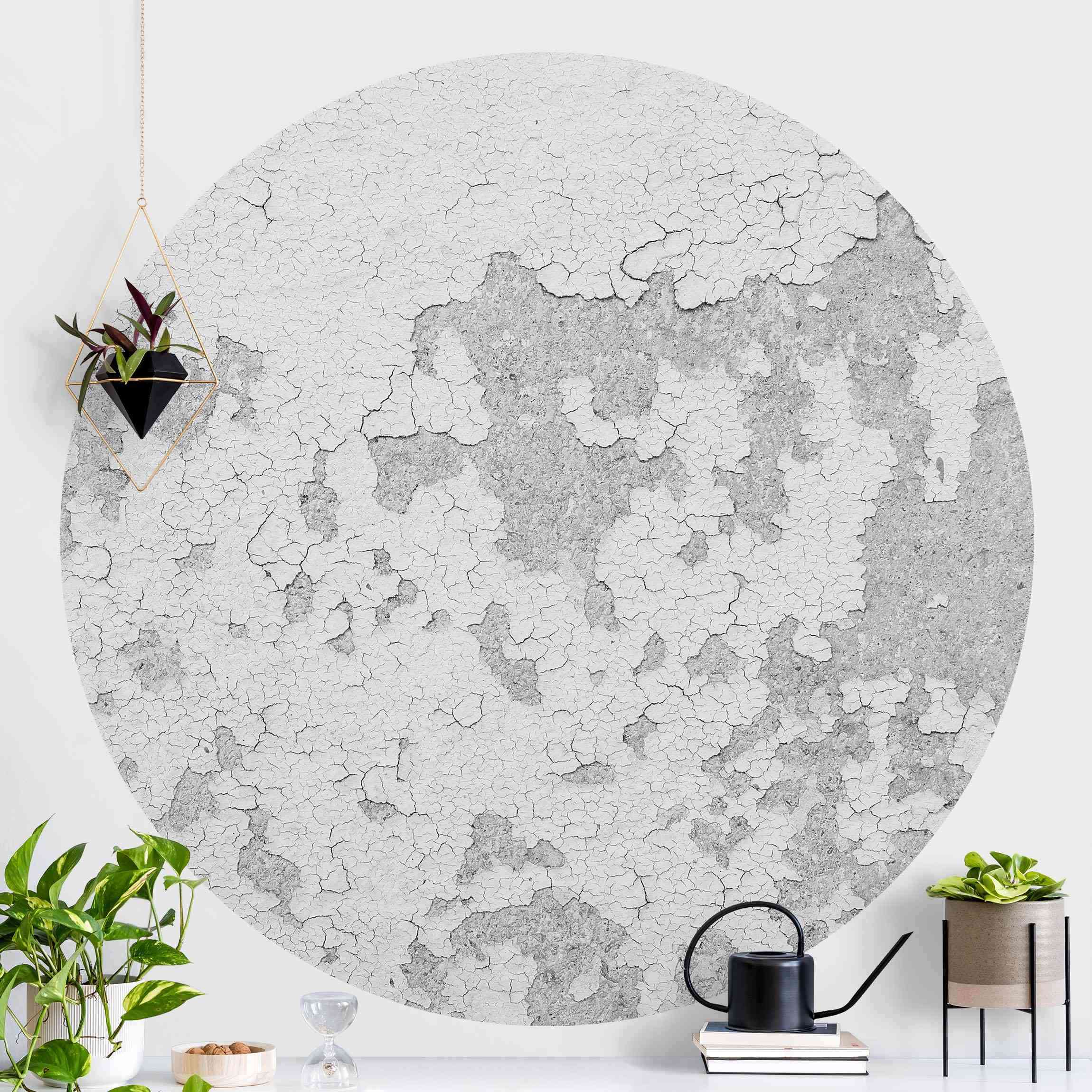 Runde Tapete selbstklebend Shabby Putz in Grau
