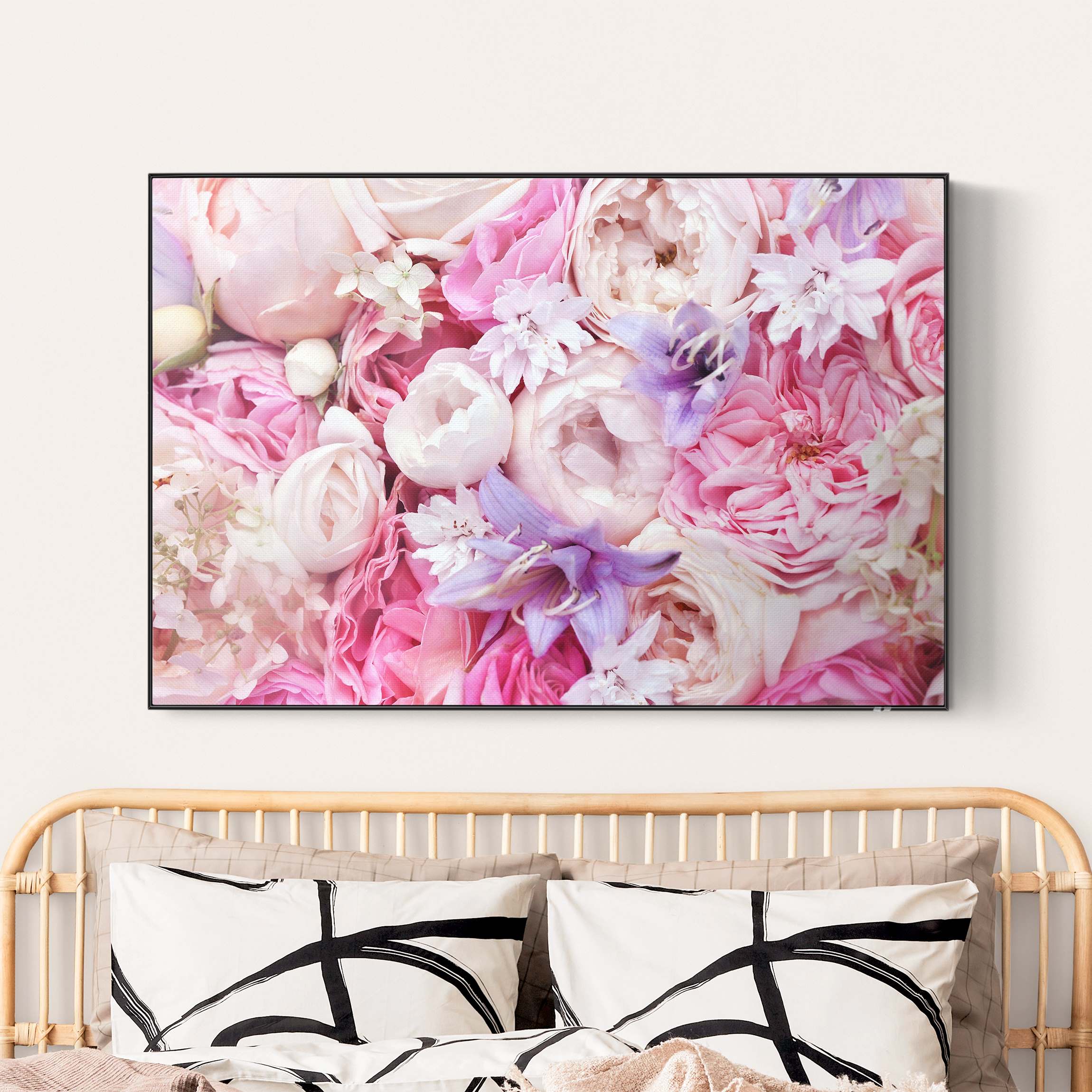 Akustik-Wechselbild Shabby Rosen mit Glockenblumen