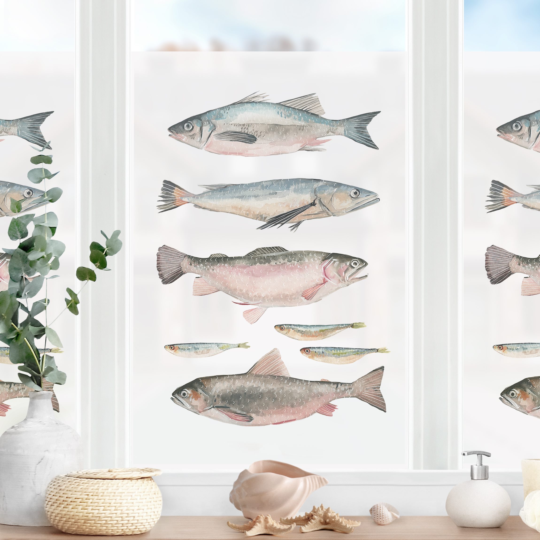 Fensterfolie Sieben Fische in Aquarell I