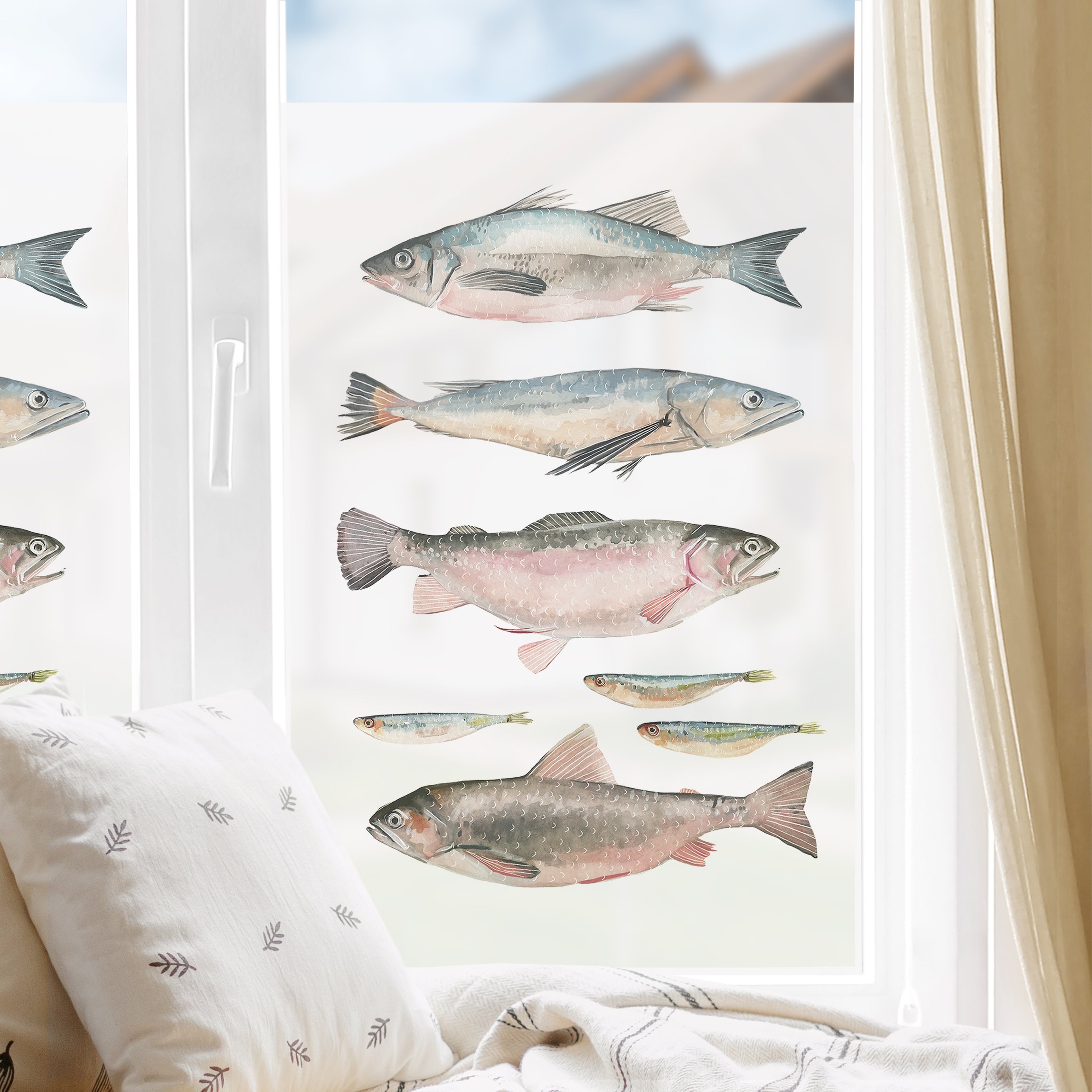 Fensterfolie Sieben Fische in Aquarell I